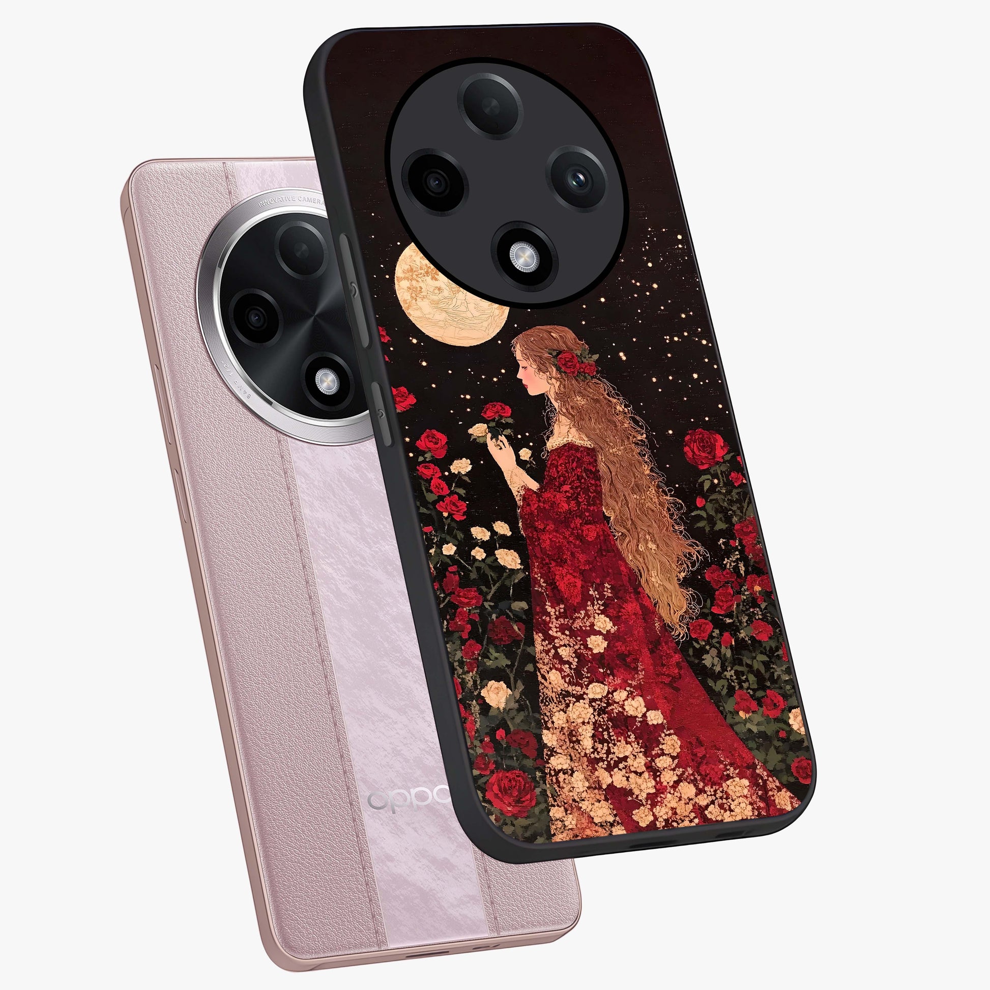 Crimson Dreams Glass Case displayed in angled mockup highlighting soft crimson aesthetic design with artistic theme.