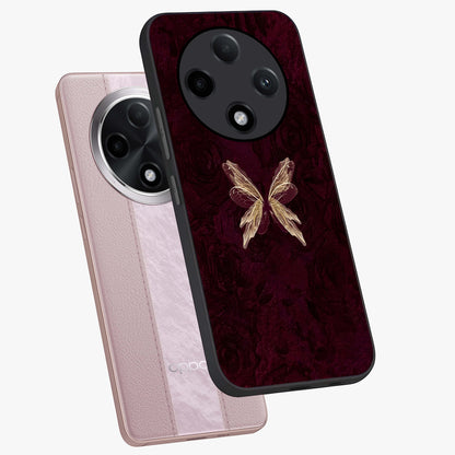 Crimson Fade Butterfly Glass Case displayed in angled mockup highlighting elegant butterfly design with crimson gradient aesthetic.