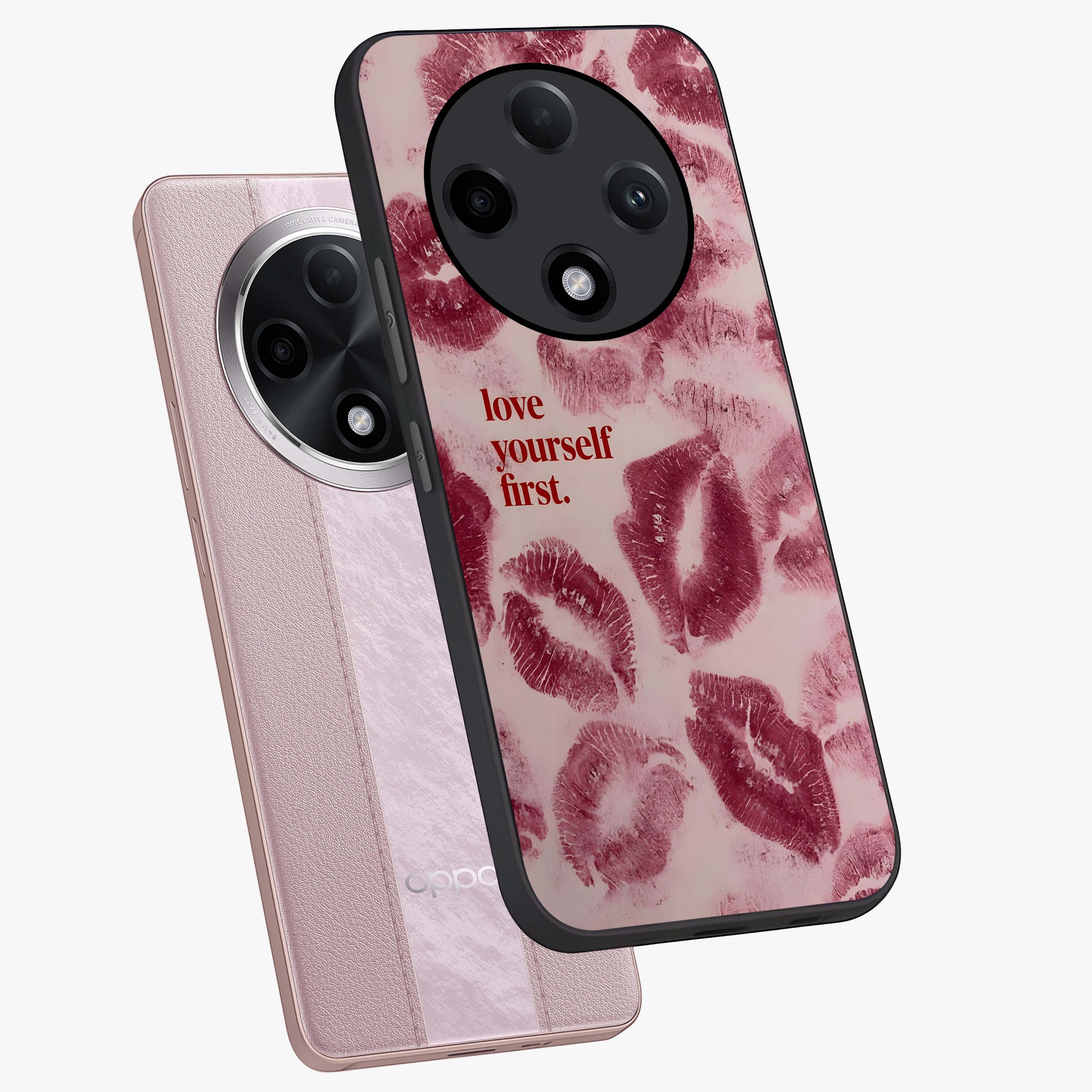 Crimson Kiss Love Glass Case displayed in angled mockup highlighting bold love inspired design with modern aesthetic style.