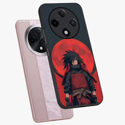 Crimson Moon Warlord Glass Case displayed in angled mockup highlighting dramatic crimson moon design with fantasy aesthetic.