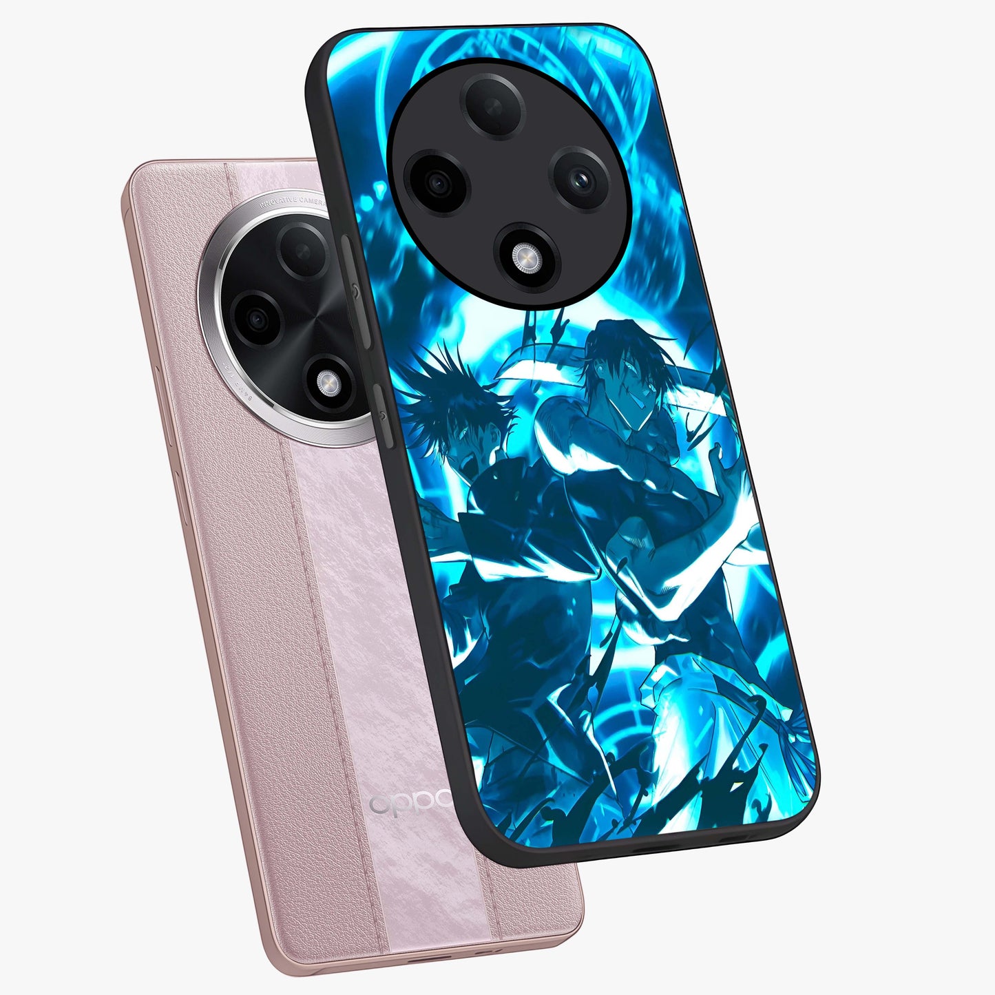 Cursed Energy Clash Glass Case displayed in angled mockup highlighting powerful battle inspired graphic with anime style aesthetic.