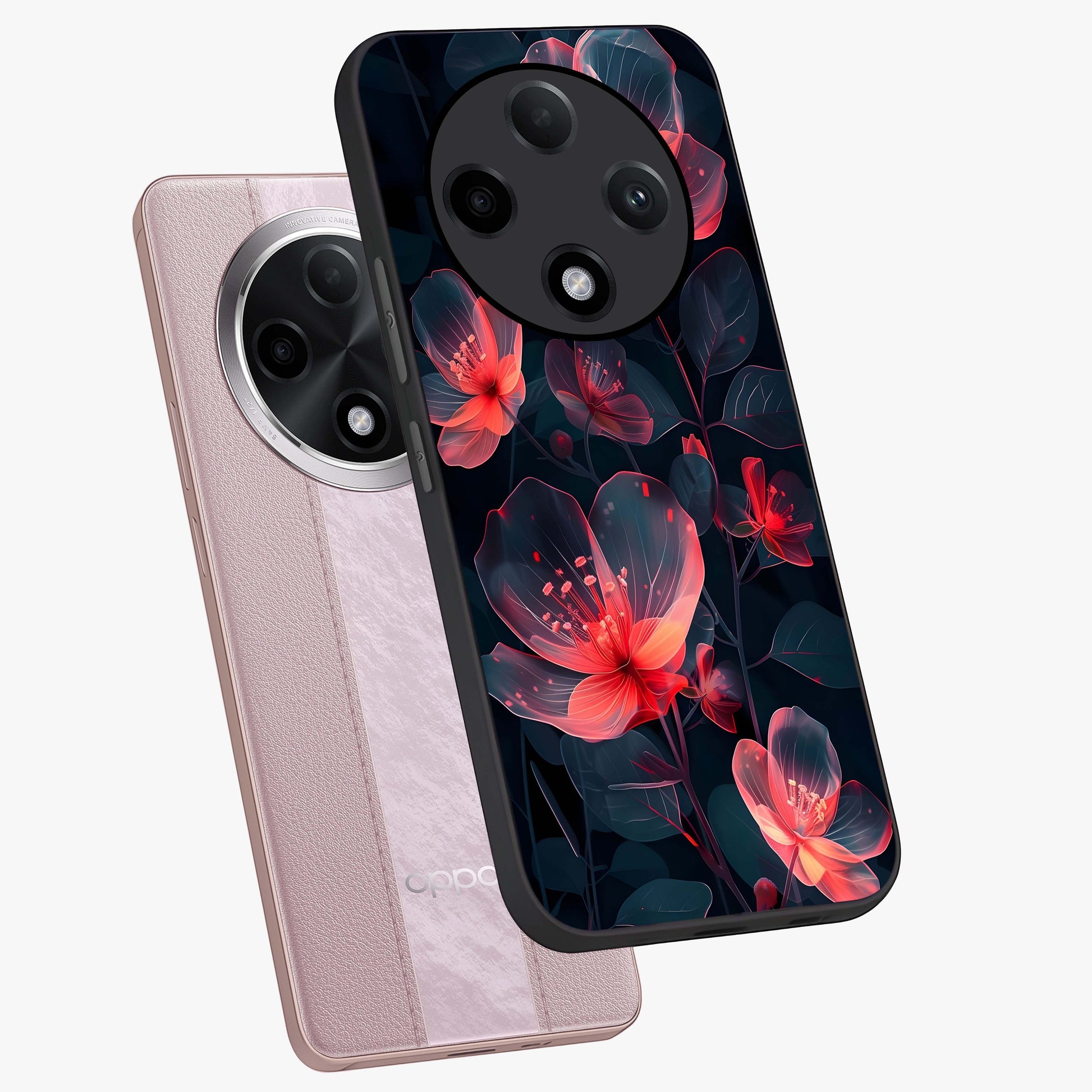 Dark Shade of Flower Glass Case displayed in angled mockup highlighting moody floral illustration with aesthetic dark tones.