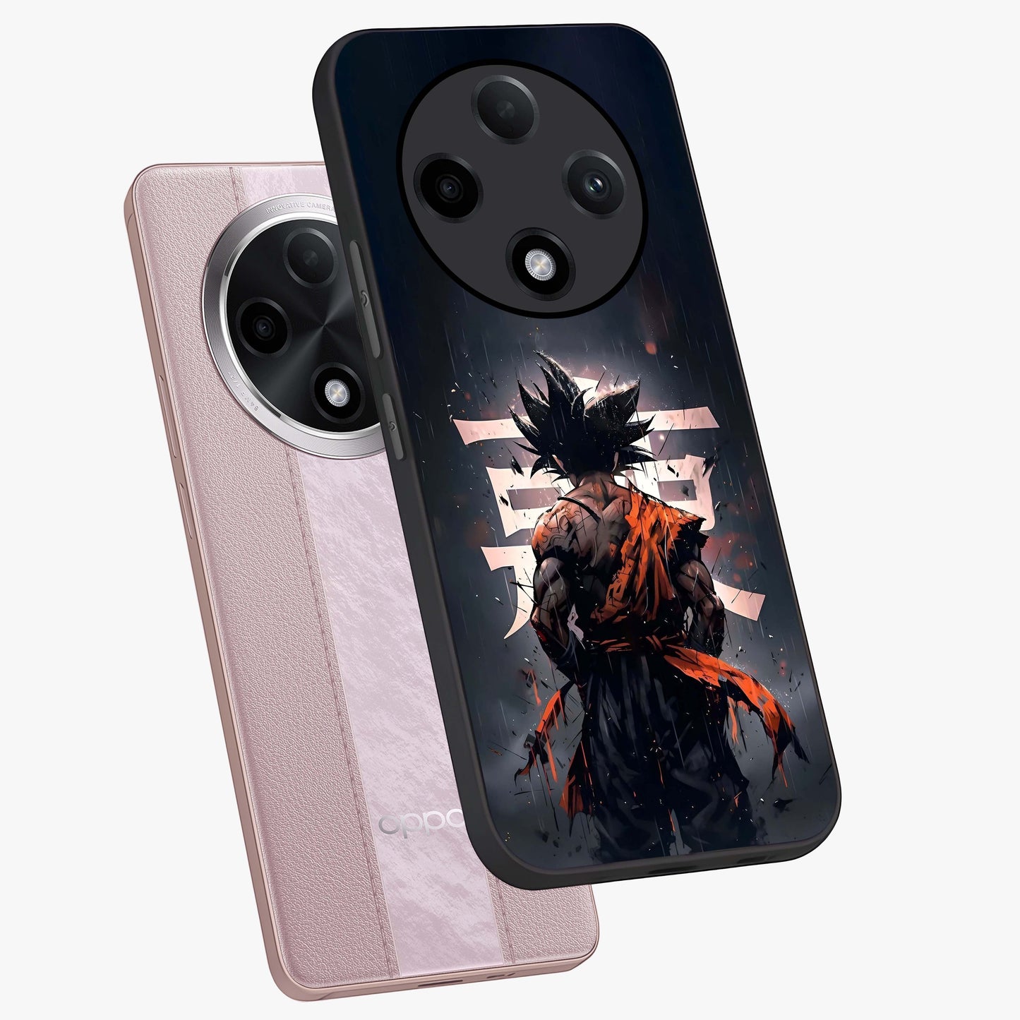 Dark Warrior In Rain Glass Case displayed in angled mockup highlighting dramatic warrior illustration with dark rain aesthetic.