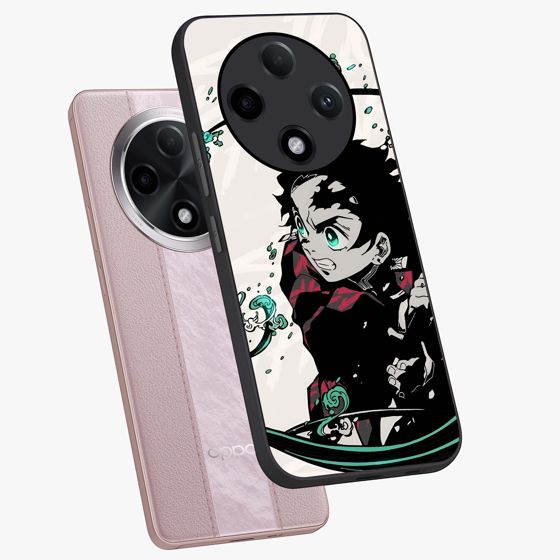 Demon Slayer Glass Case displayed in angled mockup highlighting dramatic anime character design with action aesthetic.