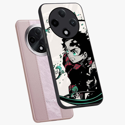 Demon Slayer Glass Case displayed in angled mockup highlighting dramatic anime character design with action aesthetic.
