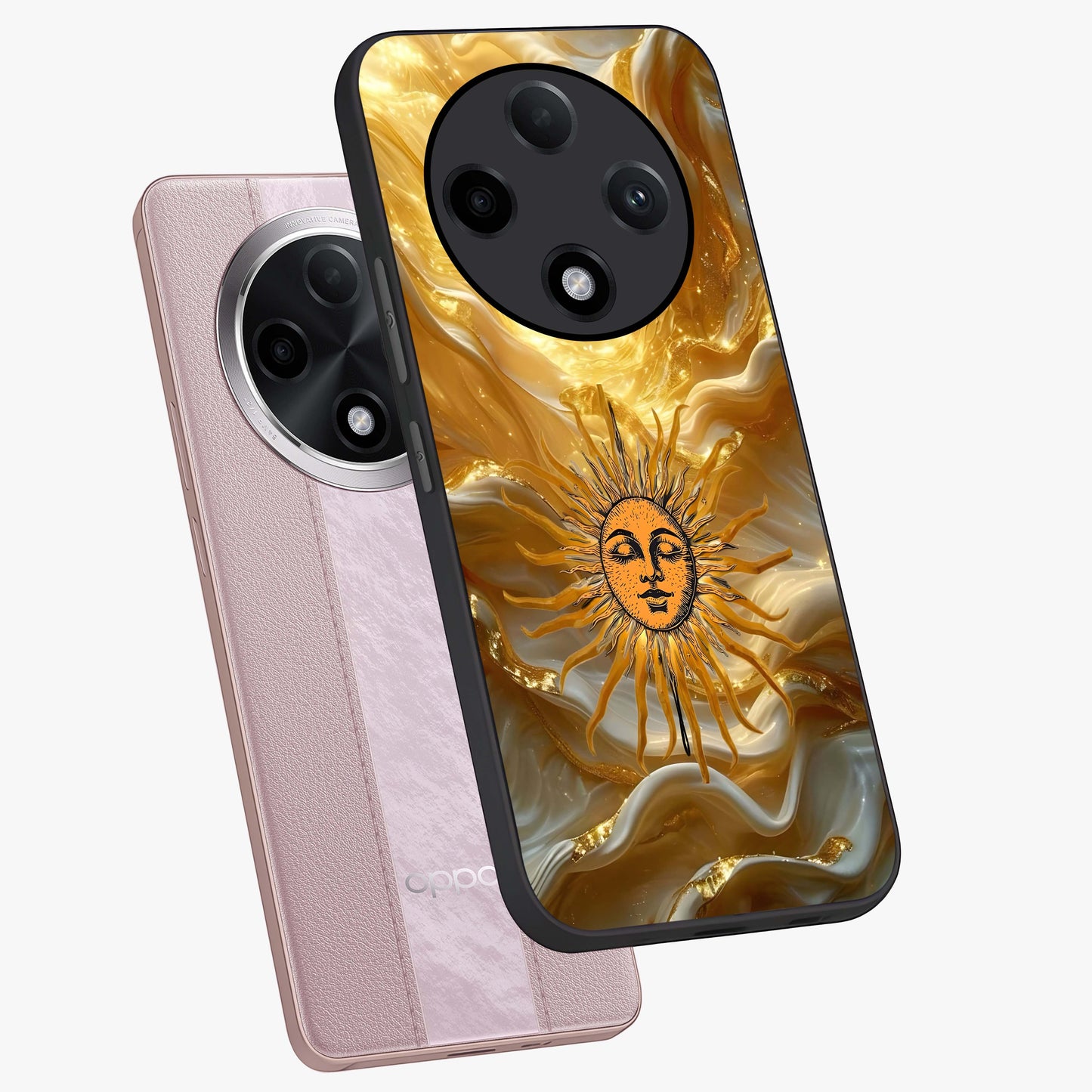 Eternal Golden Glow Glass Case displayed in angled mockup highlighting glowing golden aesthetic design with elegant style.