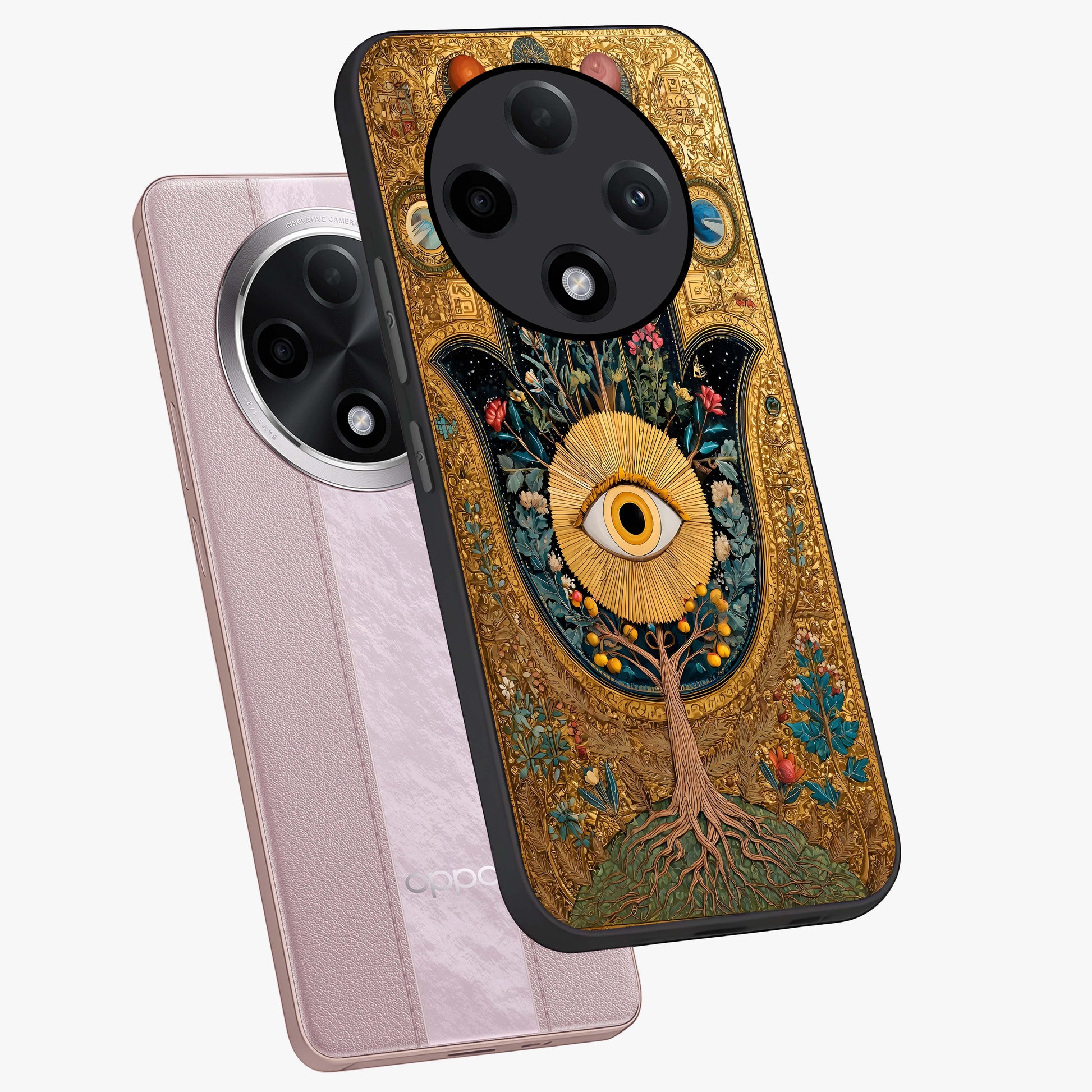 Ethereal Evil Eye Glass Case displayed in angled mockup highlighting protective evil eye symbol with spiritual aesthetic design.