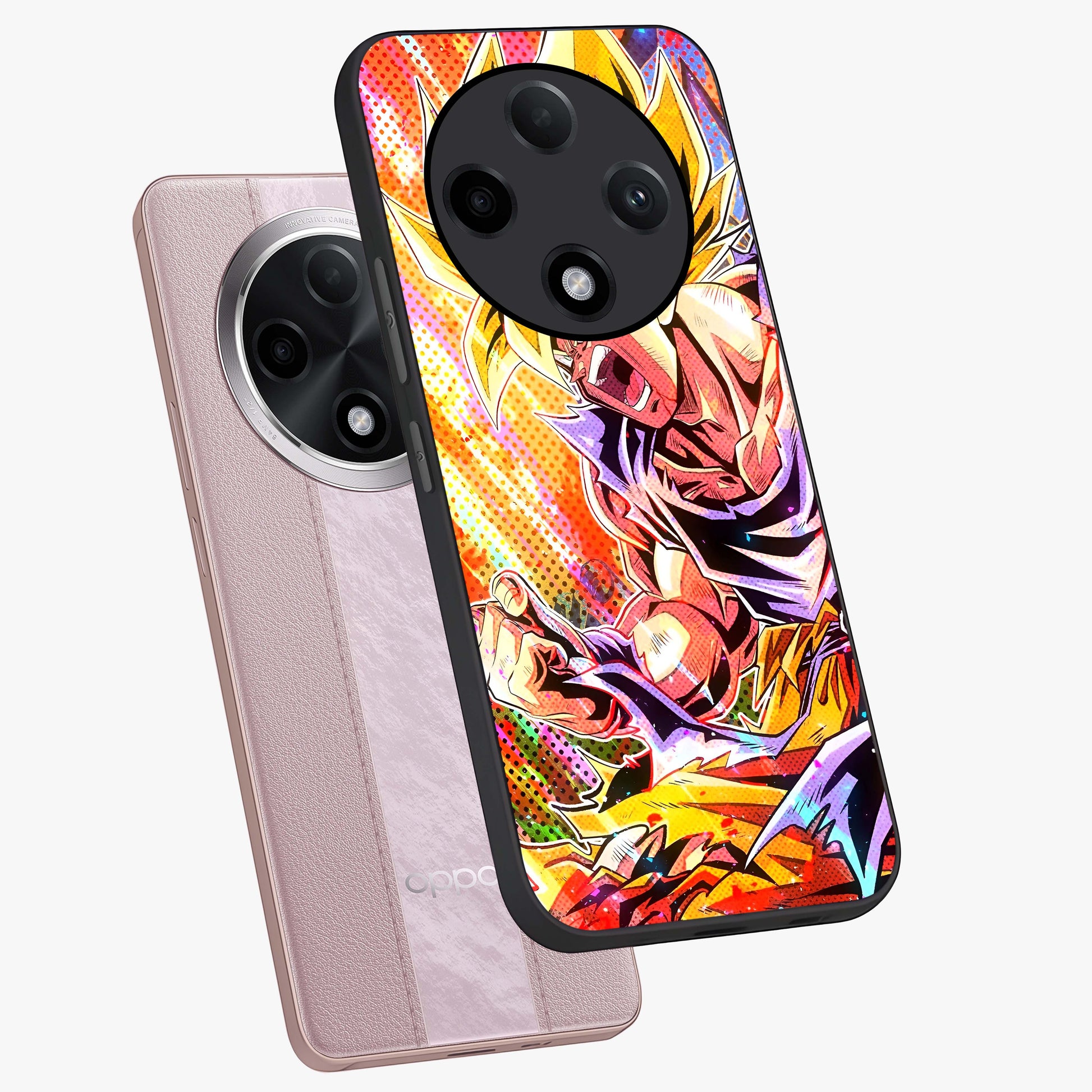 Firing Goku Glass Case displayed in angled mockup highlighting dynamic anime character design with action aesthetic.