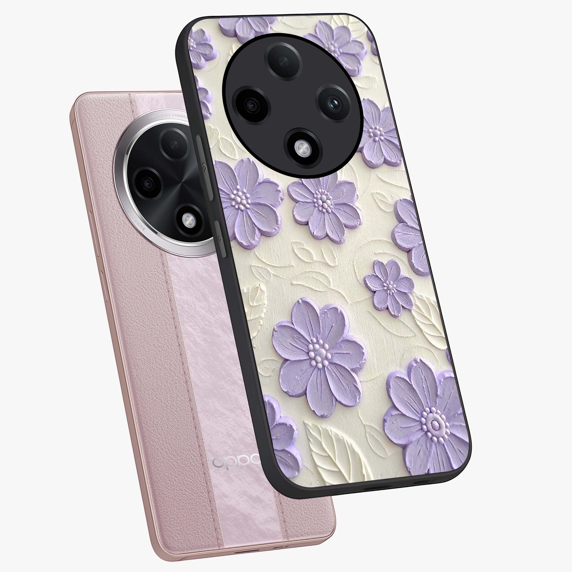 Floral Wall Art With Purple Flowers Glass Case displayed in angled mockup highlighting vibrant purple floral illustration with artistic aesthetic.
