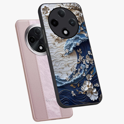 Floral Wave Origami Glass Case displayed in angled mockup highlighting geometric origami flower design with modern aesthetic style.