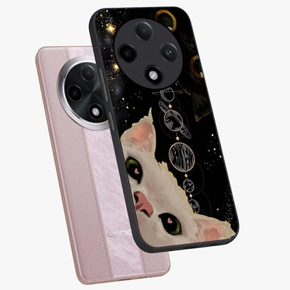 Galactic Cat Glass Case displayed in angled mockup highlighting celestial feline illustration with galaxy aesthetic style.