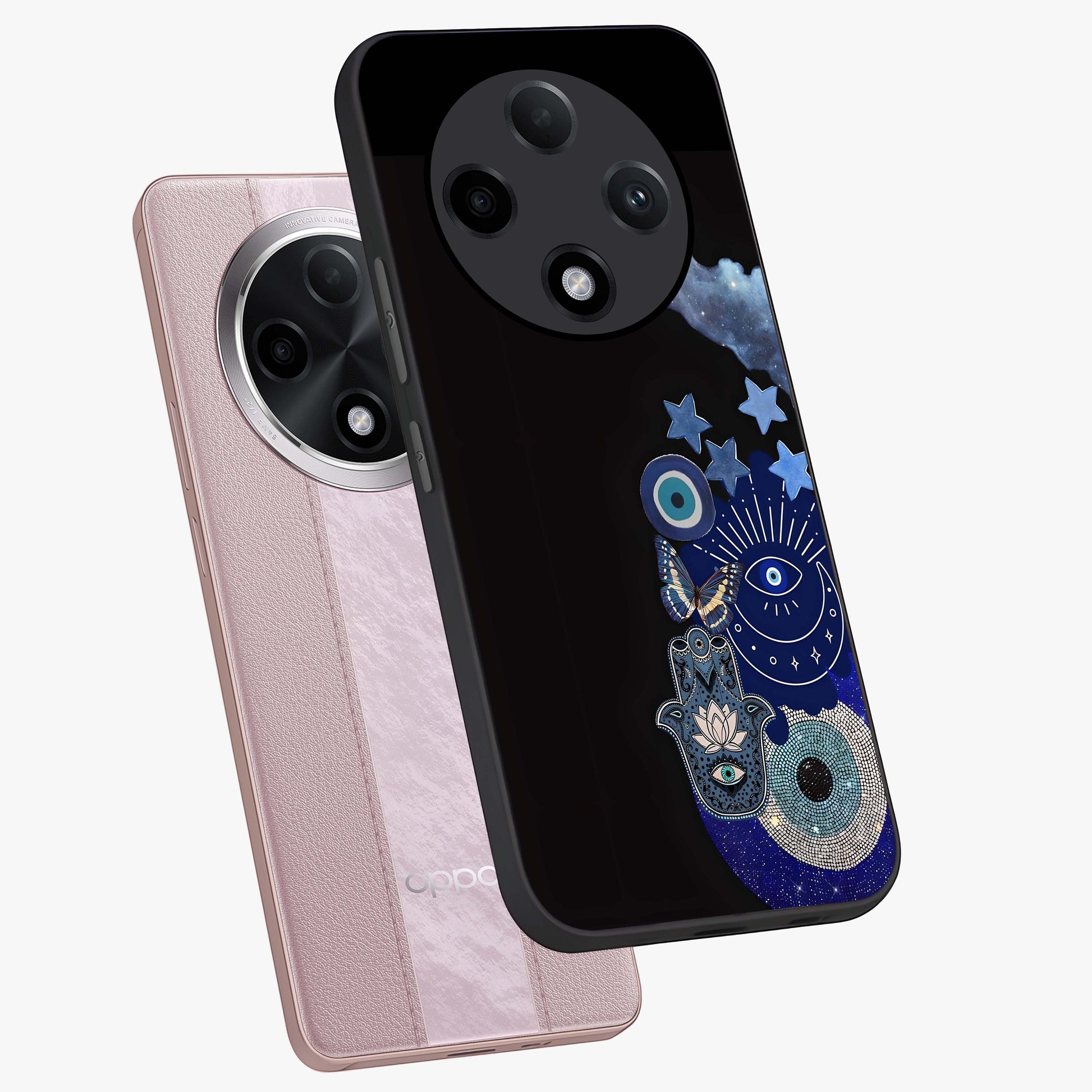 Galactic Charm Cluster Glass Case displayed in angled mockup highlighting luminous galaxy inspired design with dreamy aesthetic.