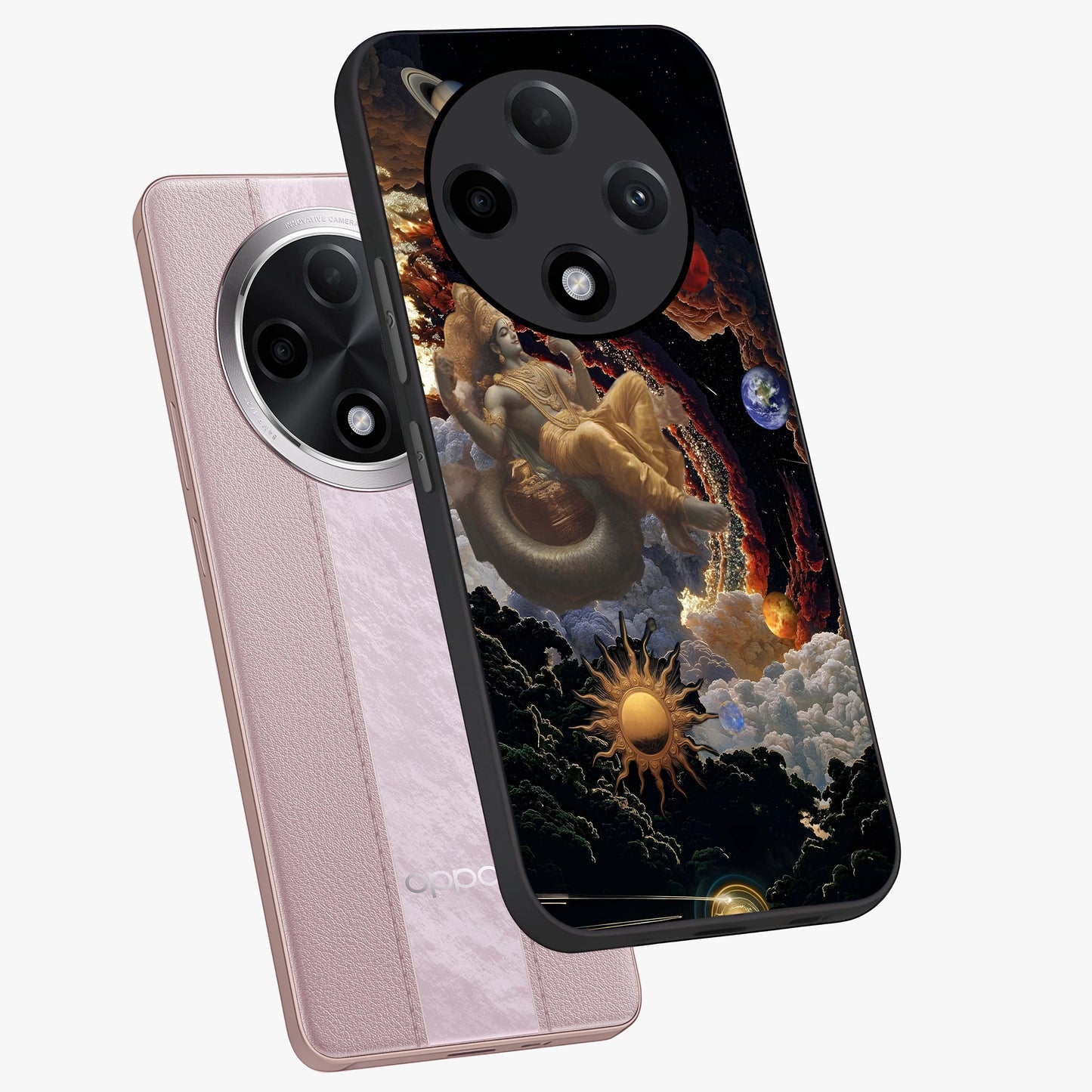 Galactic Divine God Glass Case displayed in angled mockup highlighting powerful celestial deity illustration with galactic aesthetic.