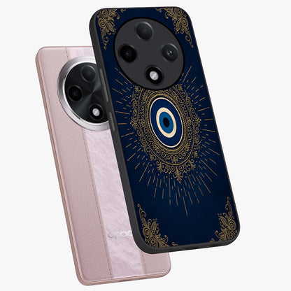 Golden Celestial Charm Glass Case displayed in angled mockup highlighting sparkling cosmic charm design with celestial aesthetic.