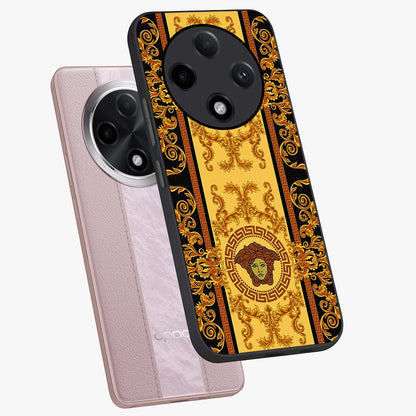 Golden Lotus Glow Glass Case displayed in angled mockup highlighting radiant lotus illustration with spiritual aesthetic.