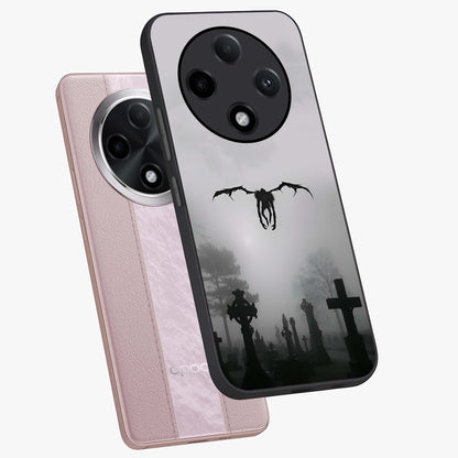 Graveyard Shadow Descent Glass Case displayed in angled mockup highlighting eerie shadow illustration with gothic aesthetic.