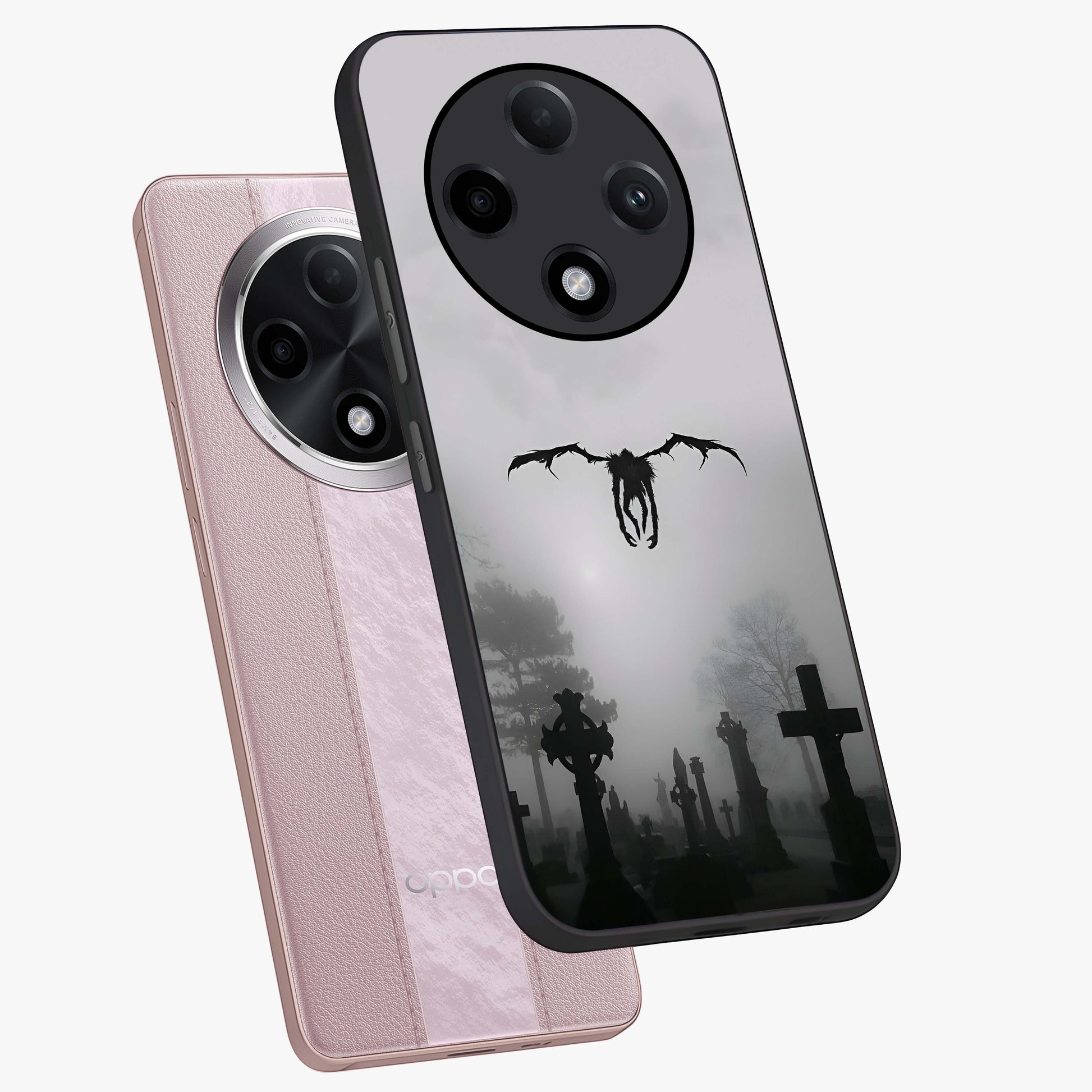 Graveyard Shadow Descent Glass Case displayed in angled mockup highlighting eerie shadow illustration with gothic aesthetic.