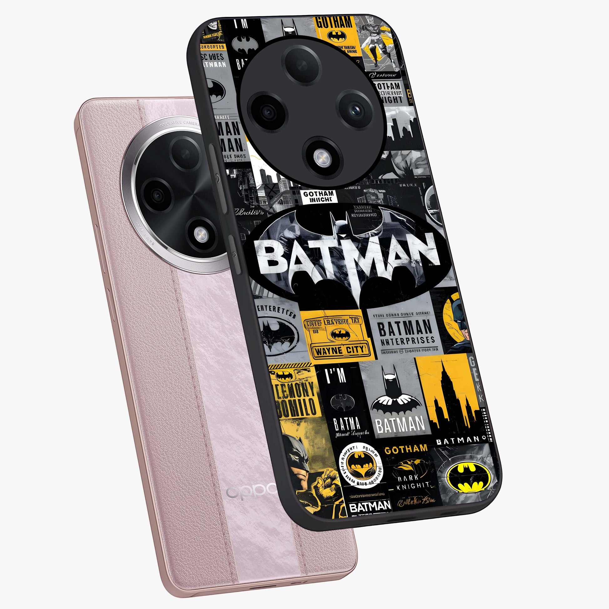 Knight Gotham Rise Glass Case displayed in angled mockup highlighting powerful knight silhouette design with dramatic aesthetic.