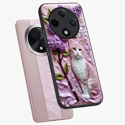 Lavender Cat Whimsy Glass Case displayed in angled mockup highlighting playful feline illustration with pastel lavender aesthetic.