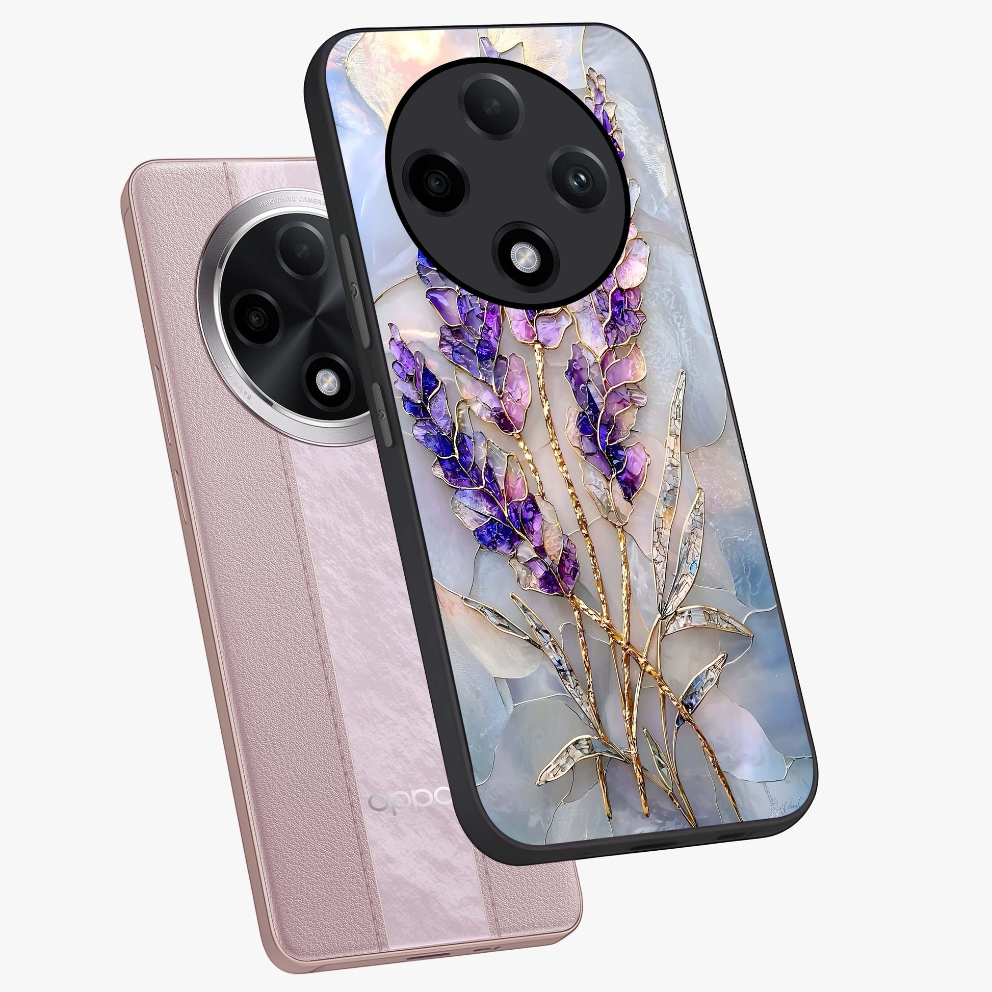 Lavender Dream Glow Glass Case displayed in angled mockup highlighting dreamy purple glow design with soft artistic style.