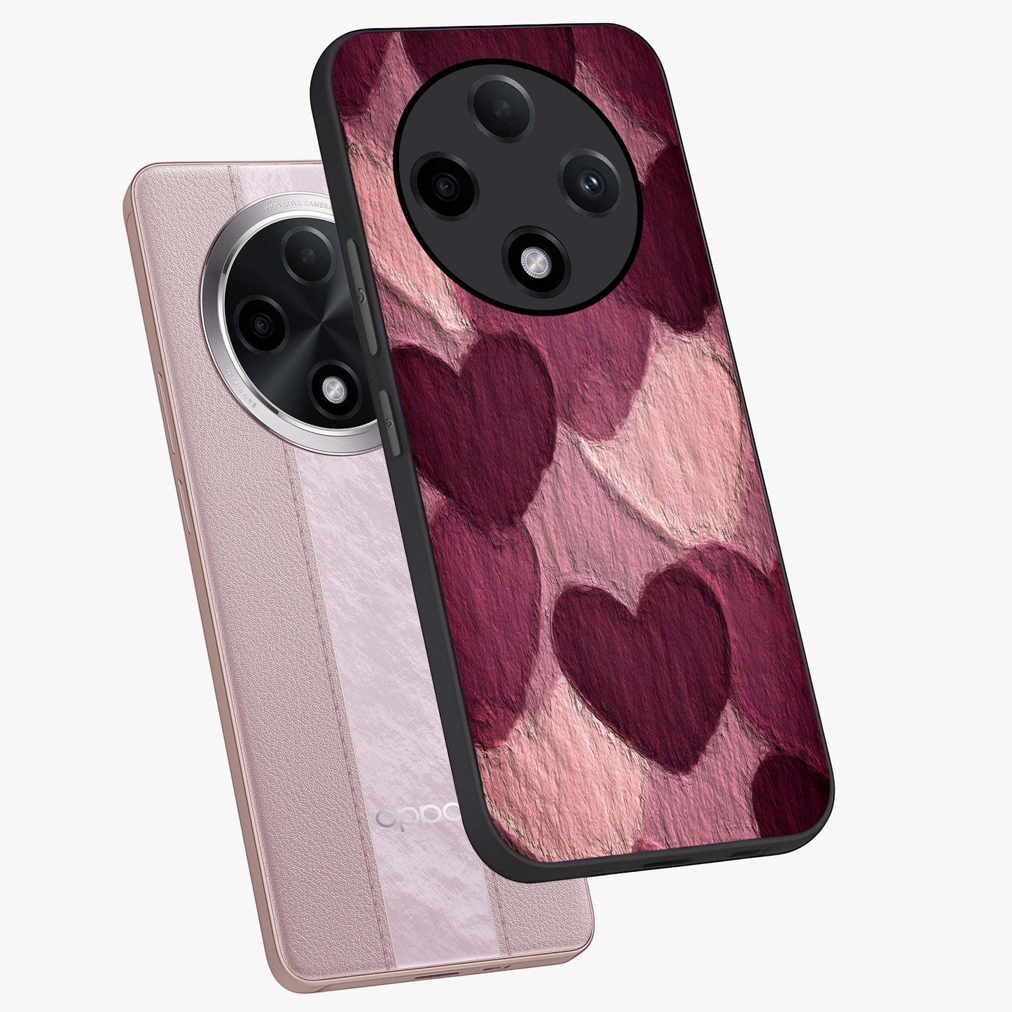 Layered Paper Hearts Glass Case displayed in angled mockup highlighting creative paper craft heart design with romantic aesthetic.