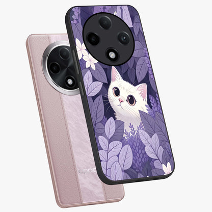 Lilac Hide Peek Cat Glass Case displayed in angled mockup highlighting playful feline illustration with lilac aesthetic design.