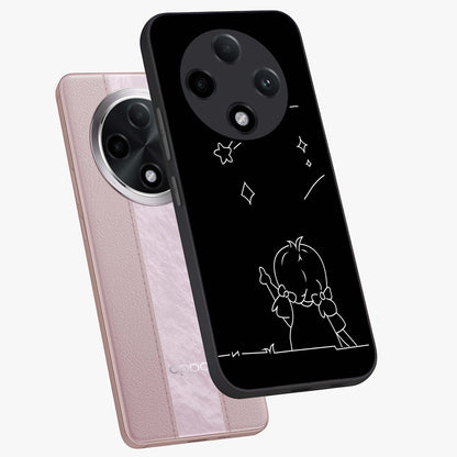Line Art Girl With Shooting Stars Glass Case displayed in angled mockup highlighting elegant line art design with dreamy star aesthetic.