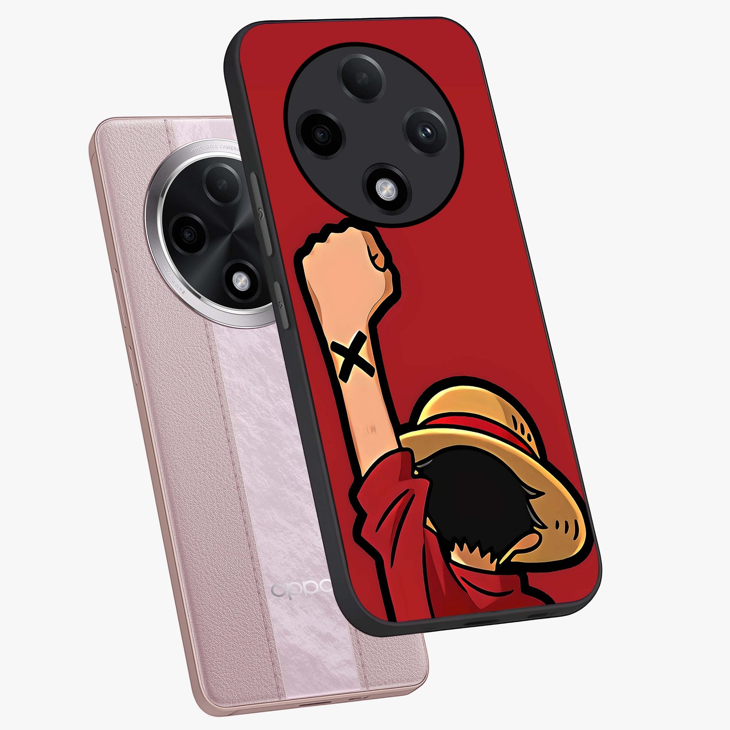 Luffy X Spirit Glass Case displayed in angled mockup highlighting powerful anime design with energetic action aesthetic.