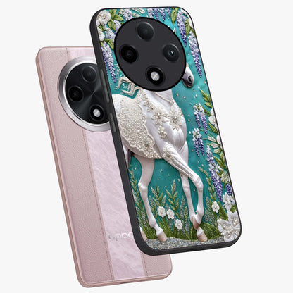 Majestic Floral Stallion Glass Case displayed in angled mockup highlighting majestic stallion illustration with elegant floral aesthetic.