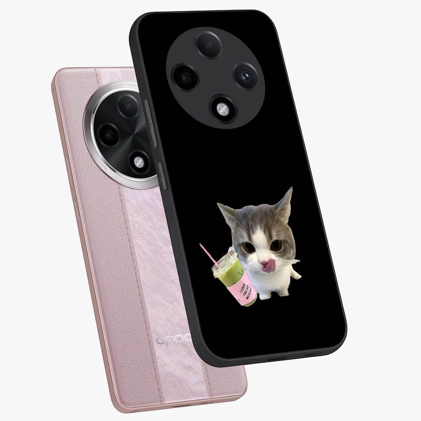 Matcha Cat Style Glass Case displayed in angled mockup highlighting playful feline design with pastel matcha aesthetic.