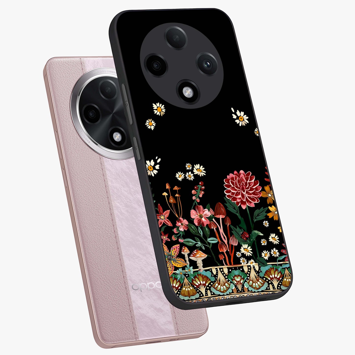 Midnight Bloom Pattern Glass Case displayed in angled mockup highlighting elegant flower design with midnight aesthetic style.