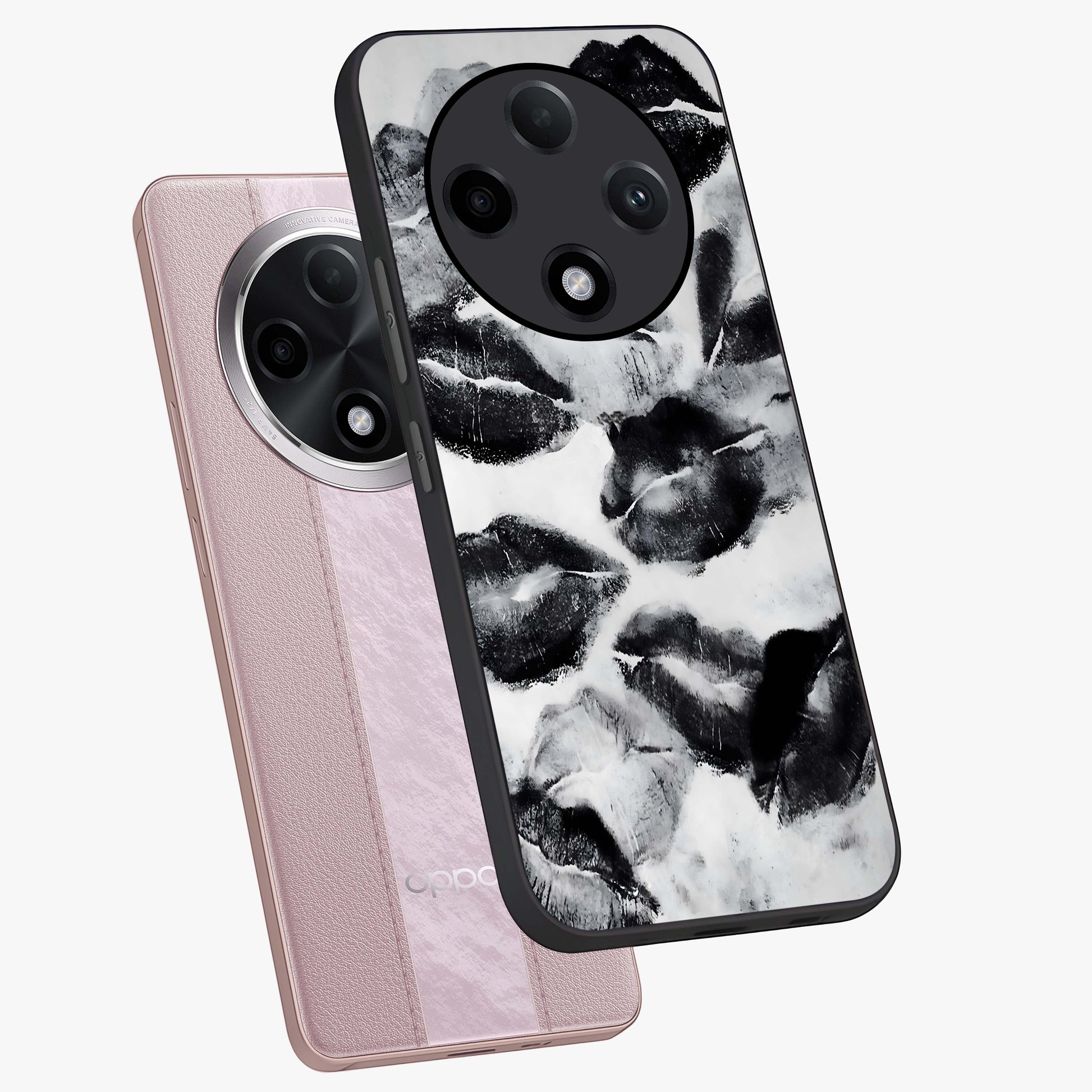 Midnight Kiss Marks Glass Case displayed in angled mockup highlighting playful romantic design with bold midnight aesthetic.