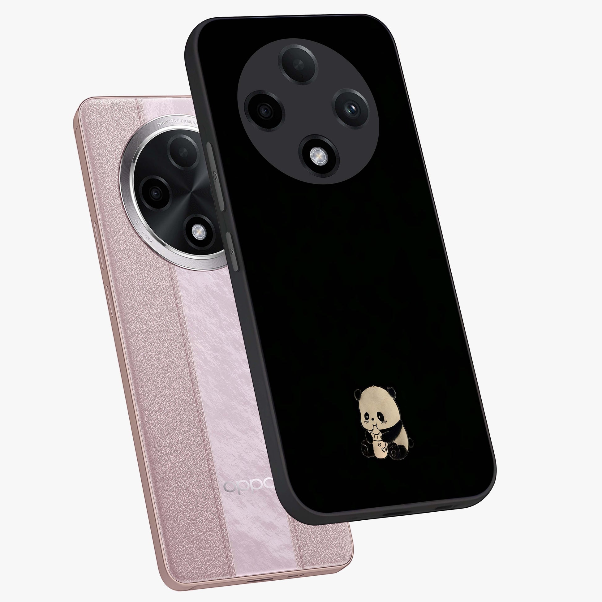 Midnight Panda Love Glass Case displayed in angled mockup highlighting adorable panda illustration with midnight aesthetic.