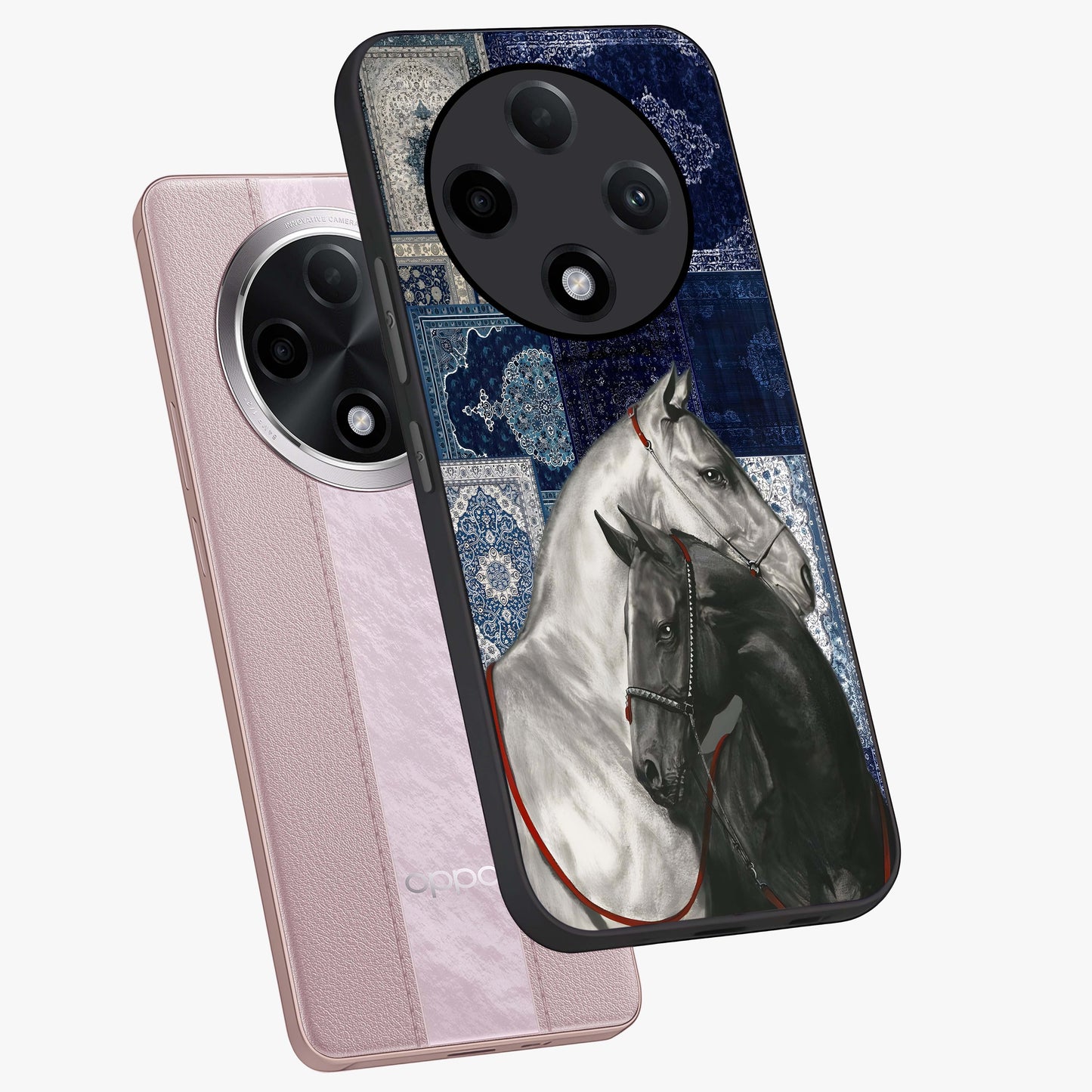 Midnight Stallion Blues Glass Case displayed in angled mockup highlighting powerful stallion illustration with deep midnight tones.