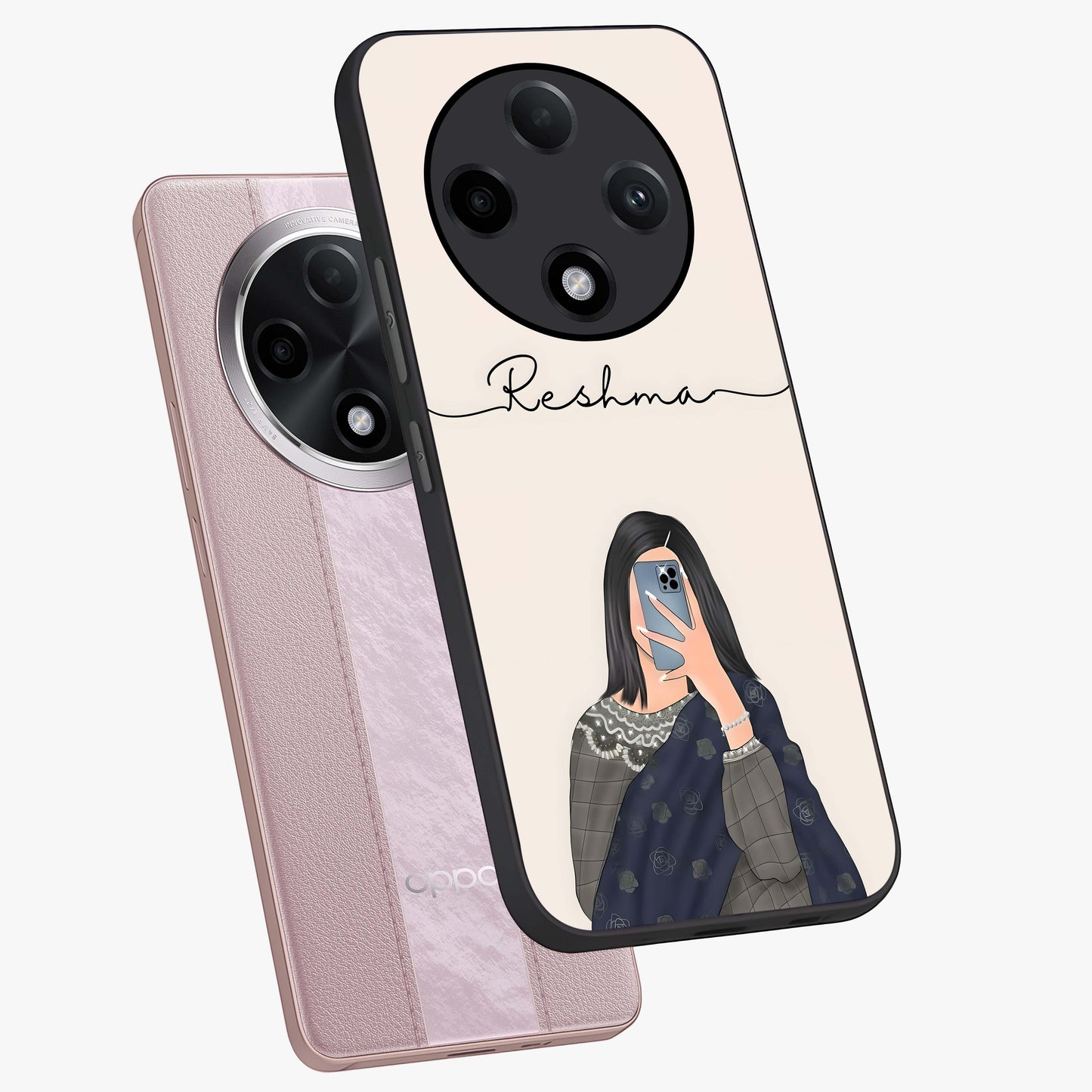 Mirror Mood Muse With Custom Name Glass Case displayed in angled mockup highlighting aesthetic mirror inspired design with custom name feature.