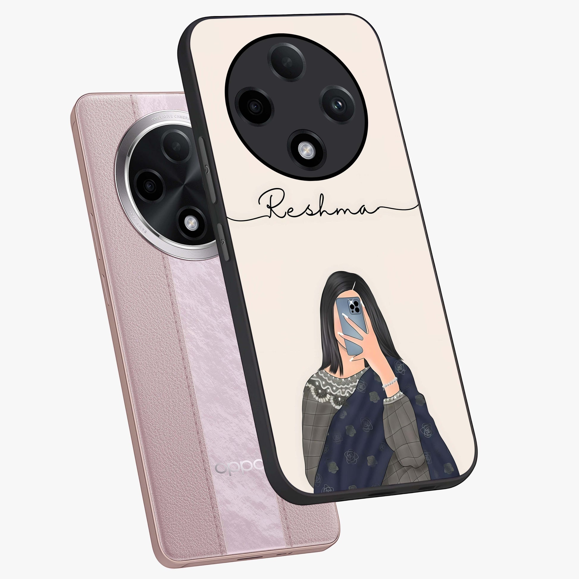 Mirror Mood Muse With Custom Name Glass Case displayed in angled mockup highlighting aesthetic mirror inspired design with custom name feature.