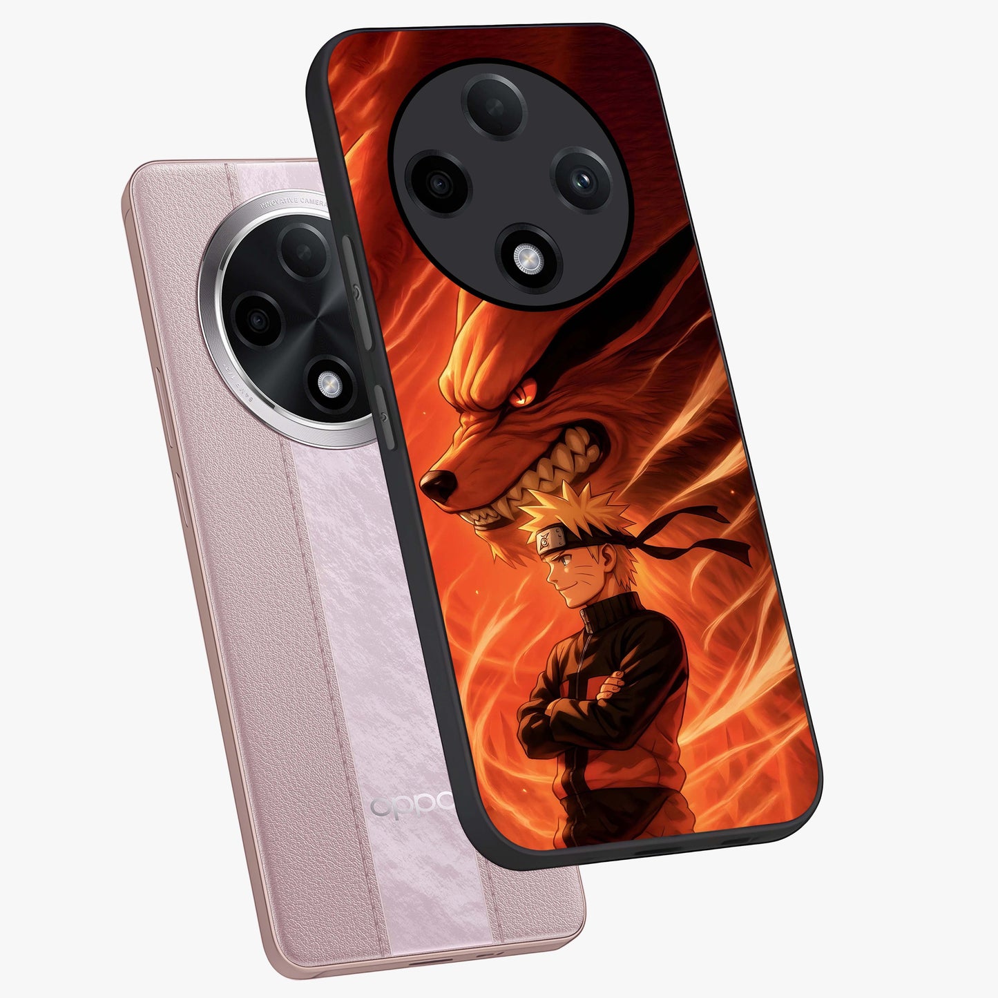 Nine Tails Legacy Glass Case displayed in angled mockup highlighting dynamic anime beast illustration with bold mystical aesthetic.