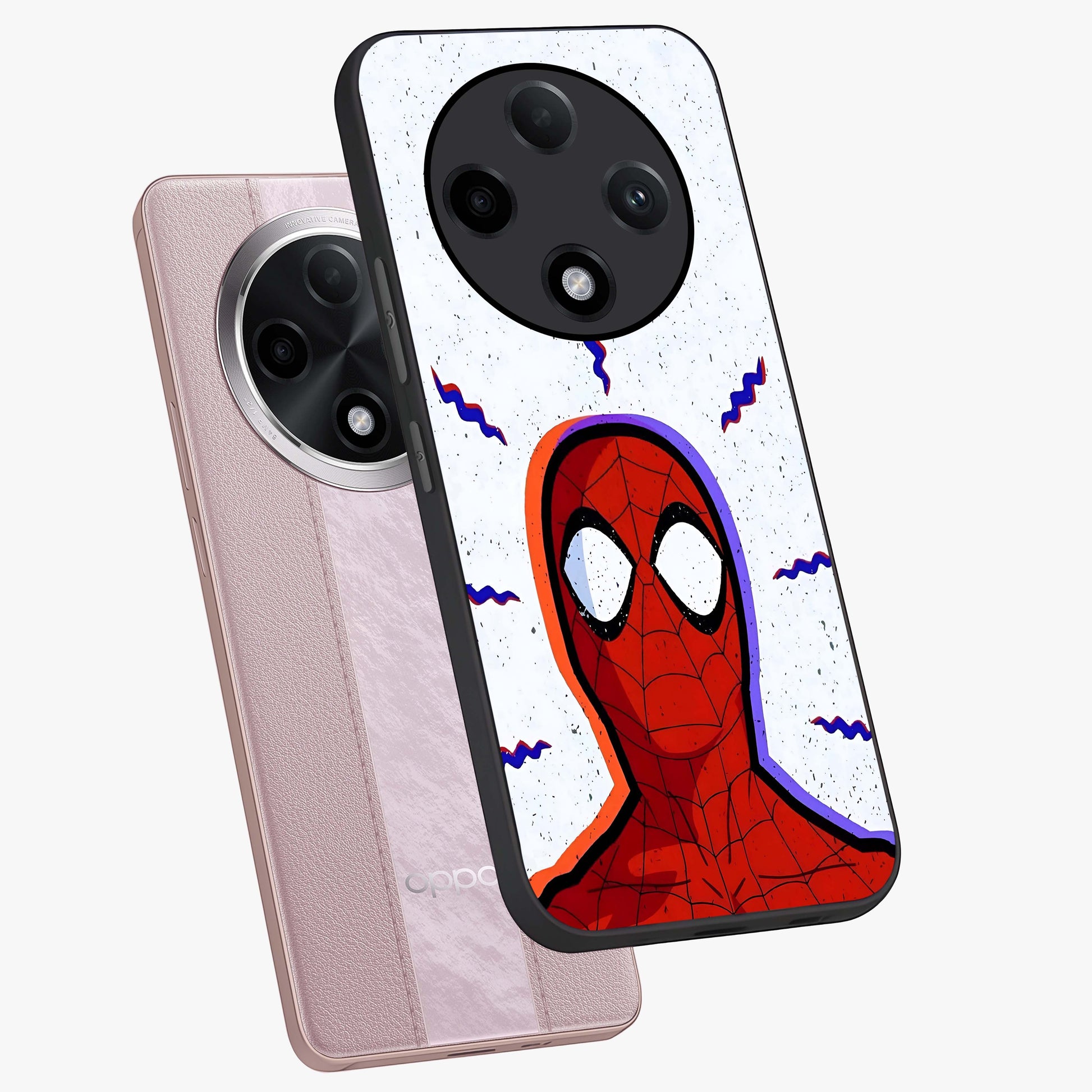 Omg Spiderman Glass Case displayed in angled mockup highlighting dynamic hero illustration with action comic aesthetic.