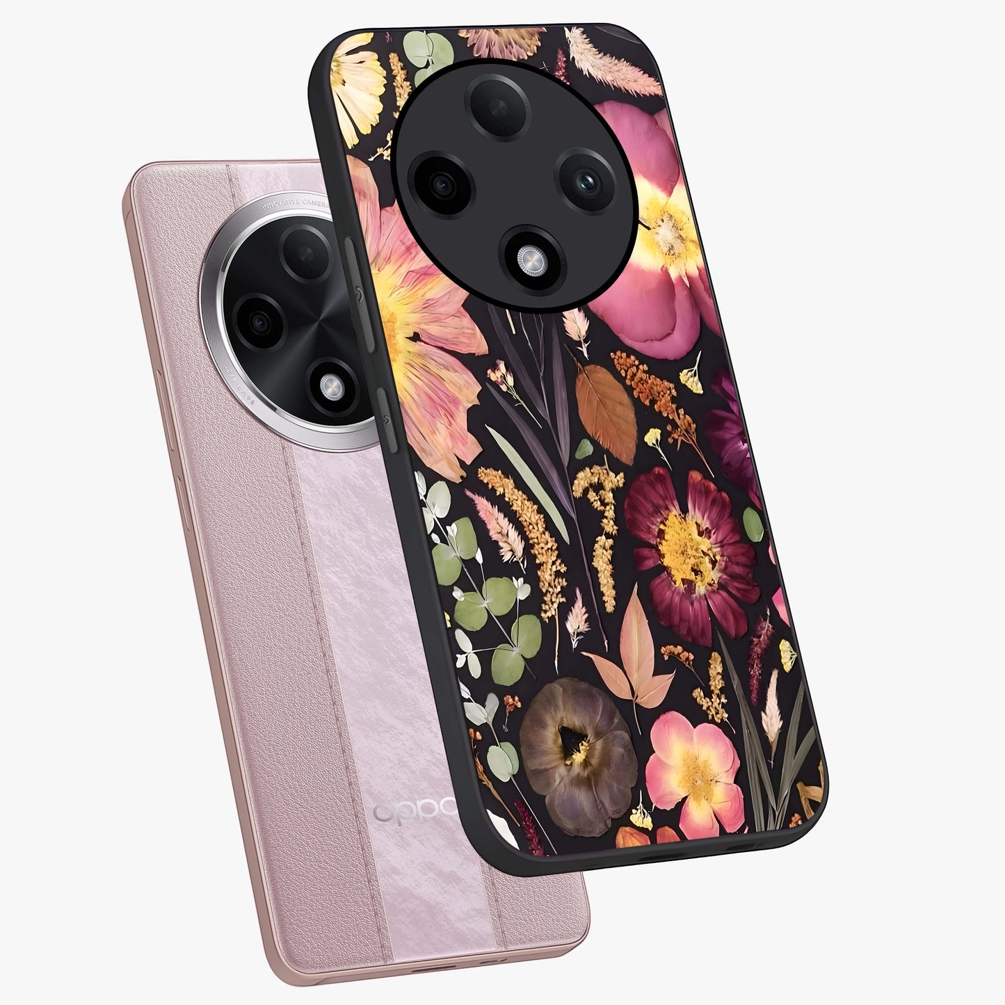 Petal Dream Tapestry Glass Case displayed in angled mockup highlighting decorative petal pattern with elegant botanical aesthetic.
