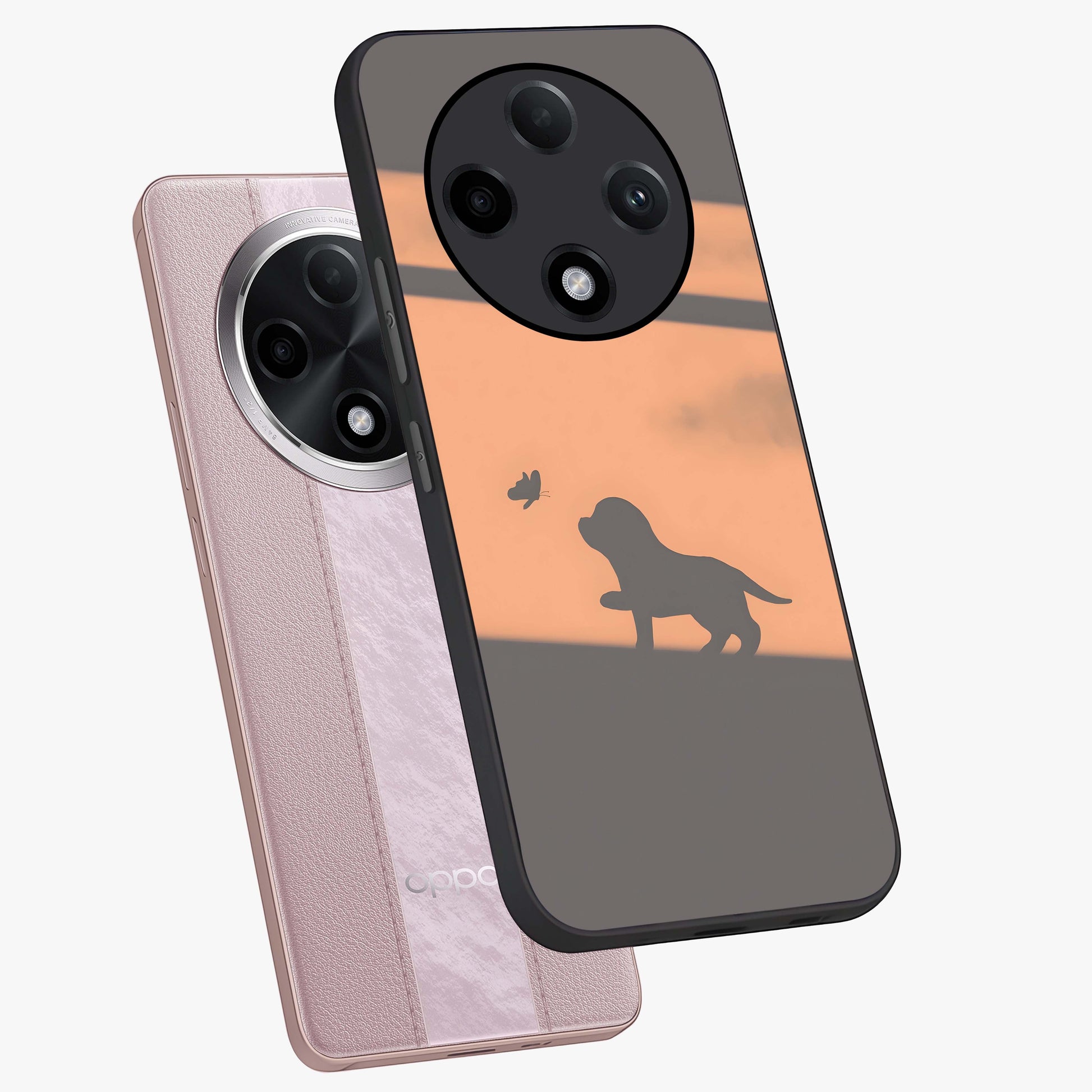 Puppy Shadow Art Glass Case displayed in angled mockup highlighting playful dog illustration with artistic shadow aesthetic.