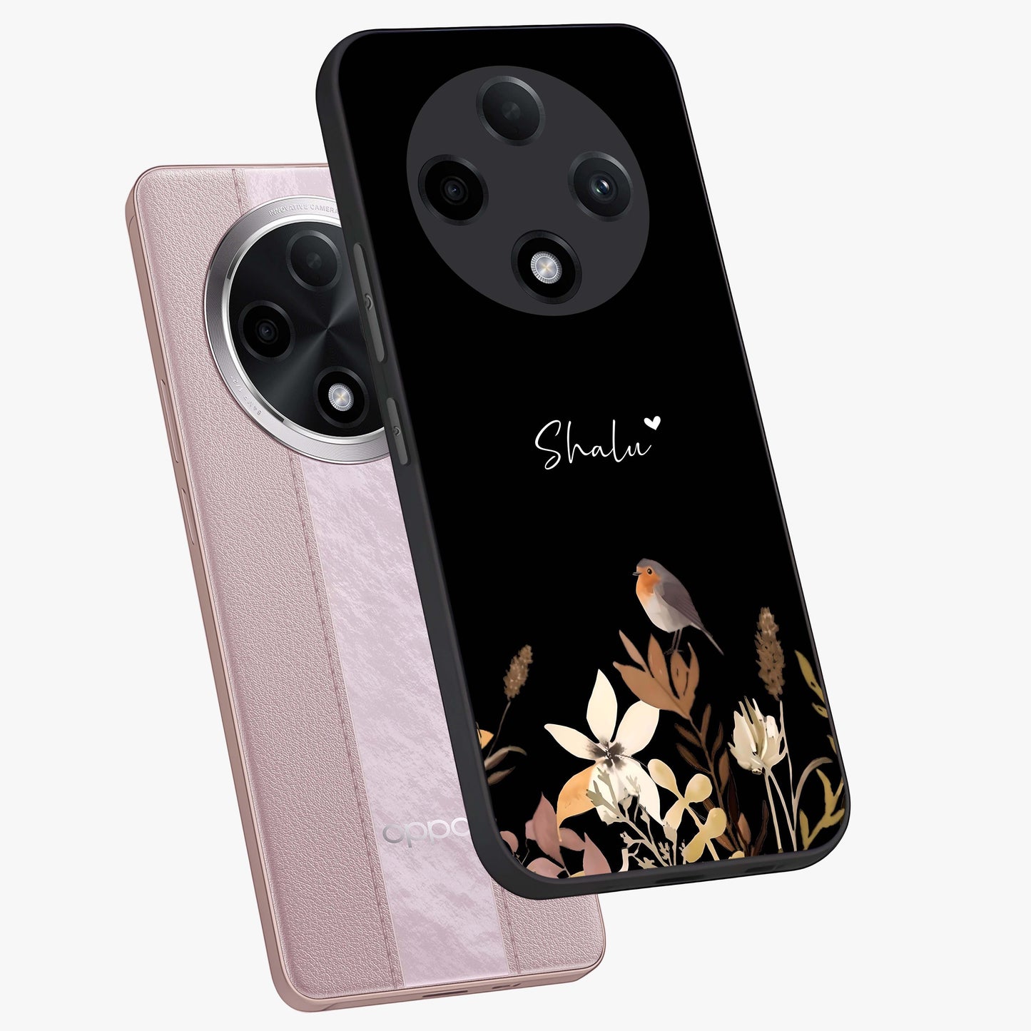 Quiet Garden Tune Custom Name Glass Case displayed in angled mockup highlighting delicate floral garden design with custom name feature.