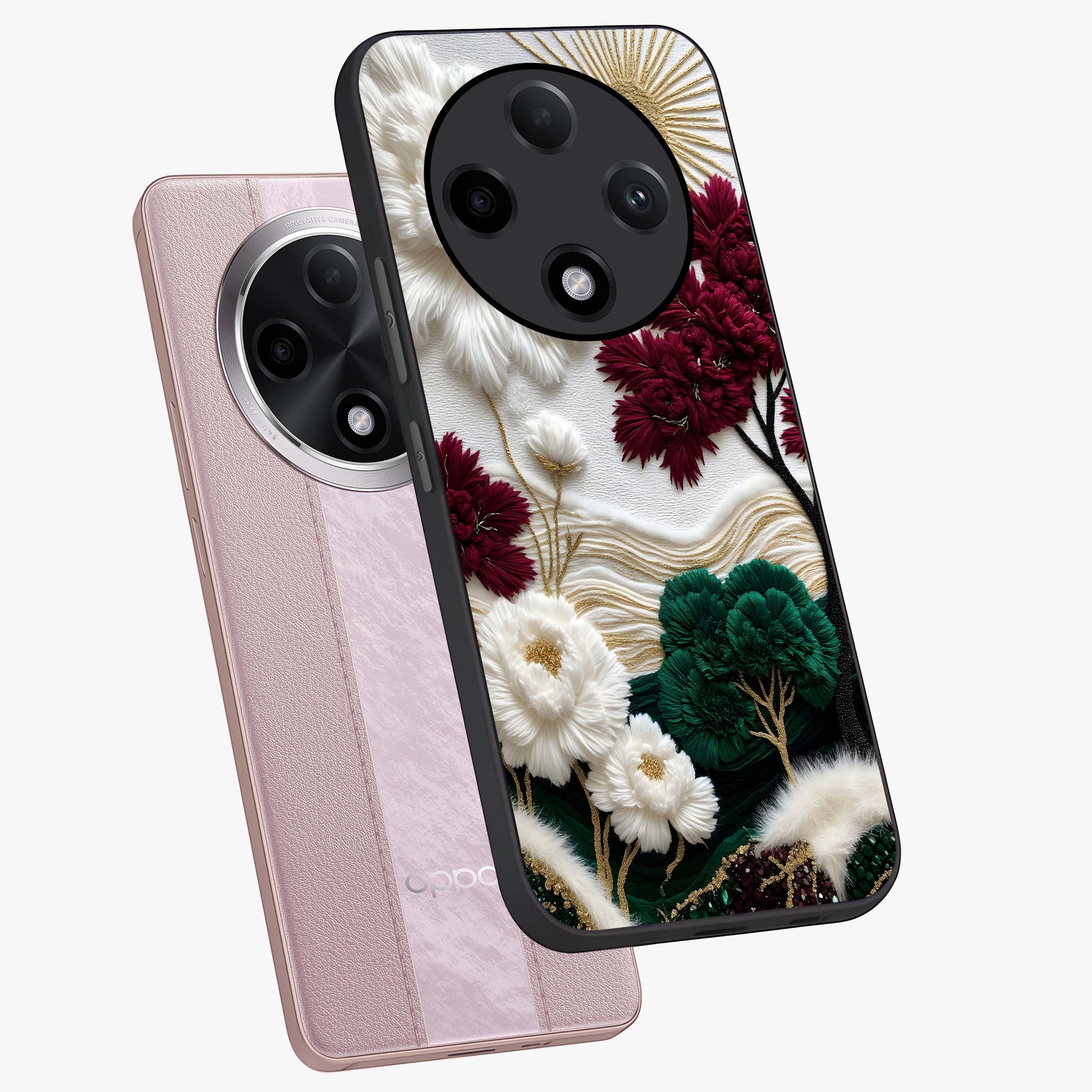 Radiant Bloom Elegance Glass Case displayed in angled mockup highlighting graceful floral design with radiant aesthetic style.