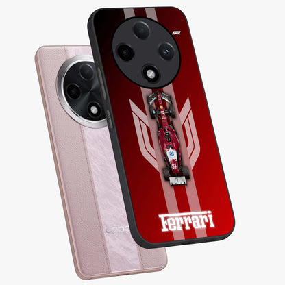 Red Ferrari F1 Vertical Glass Case displayed in angled mockup highlighting high speed racing design with bold automotive aesthetic.