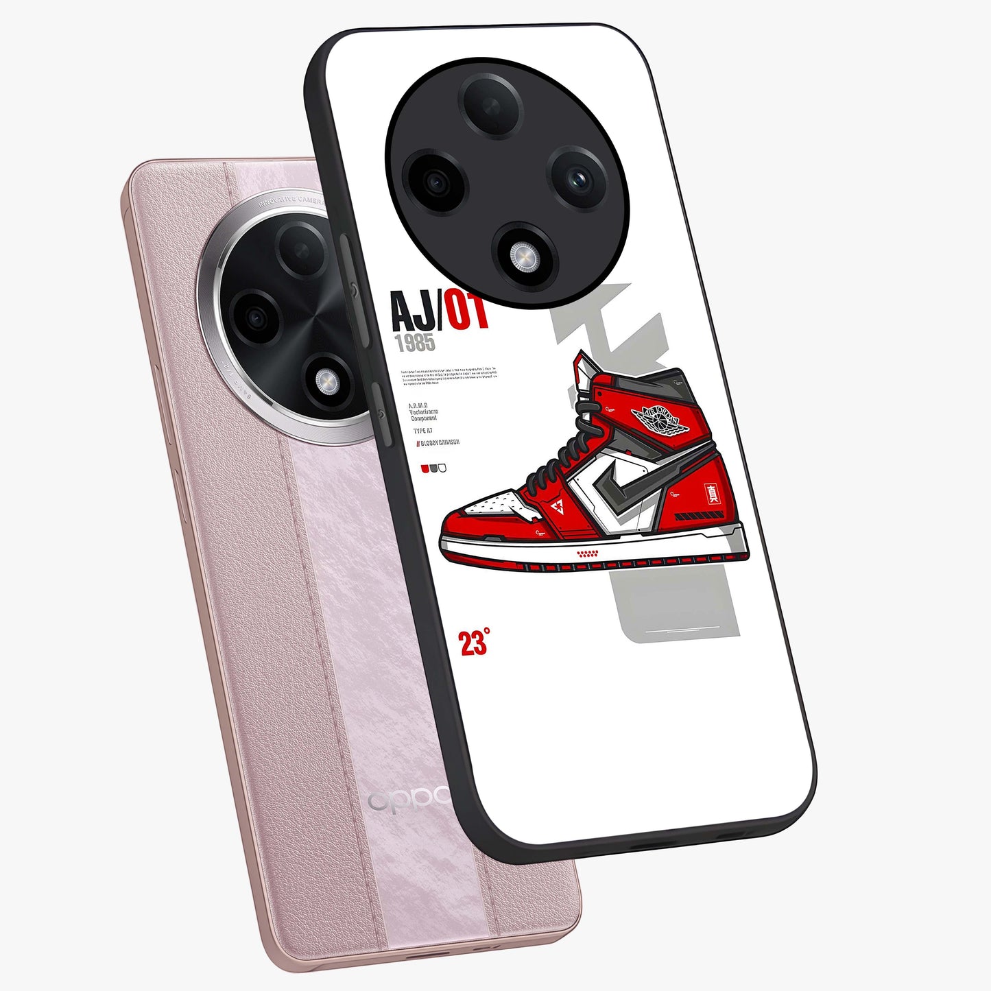 Retro Sneaker Blueprint Glass Case displayed in angled mockup highlighting detailed shoe design with sporty retro aesthetic.