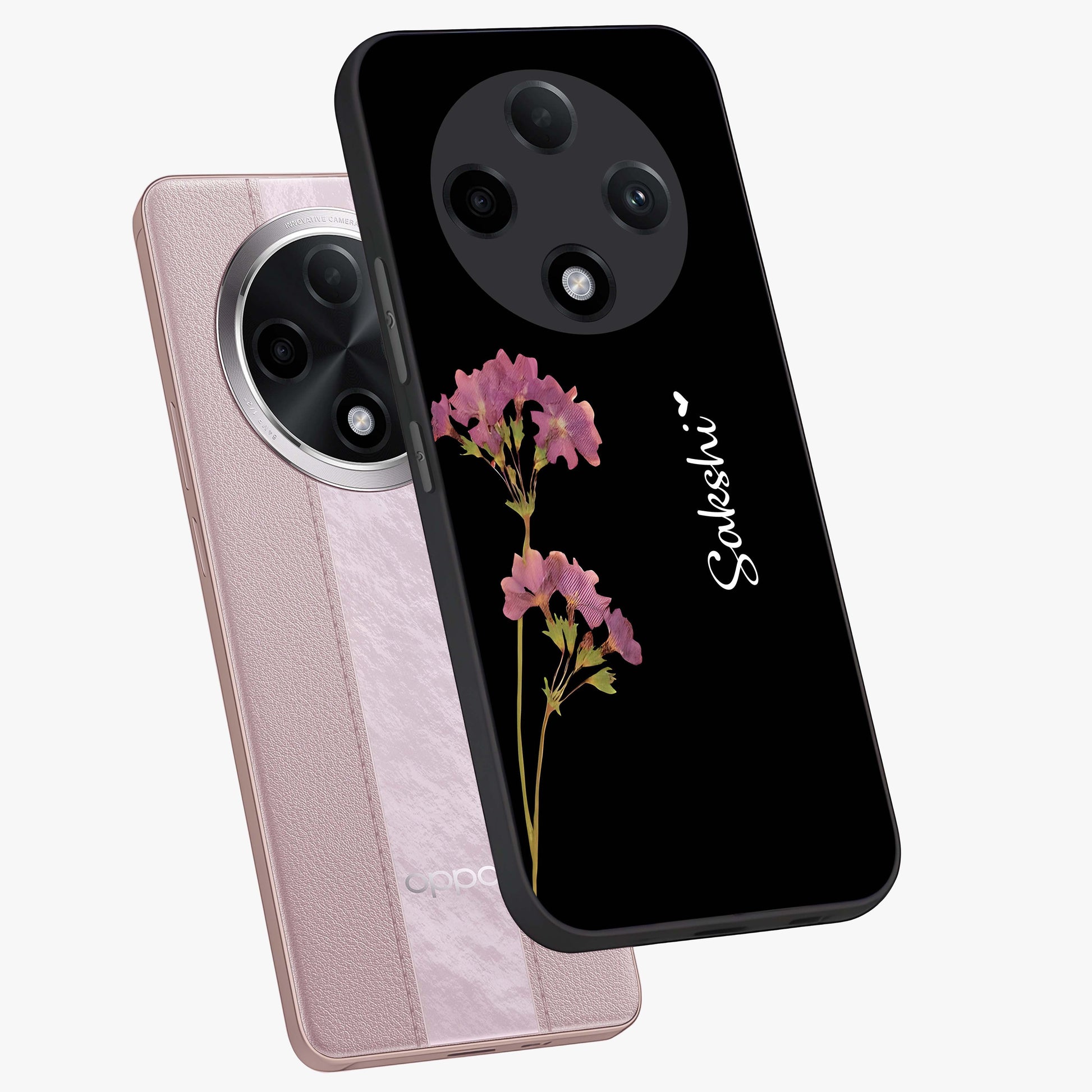 Riching Lavender Flower Custom Name Glass Case displayed in angled mockup highlighting delicate lavender flower design with custom name feature.