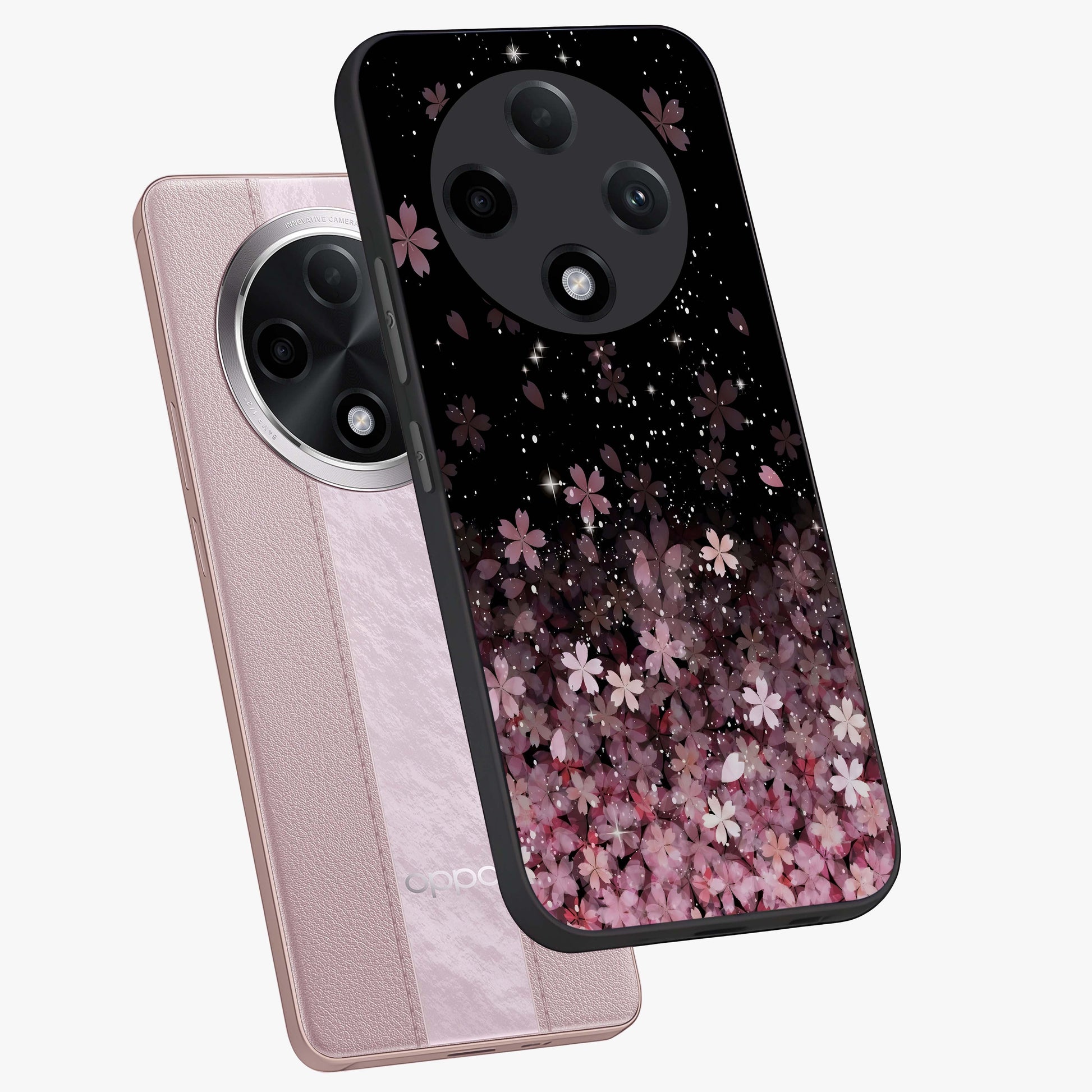 Small Starry Flowers Glass Case displayed in angled mockup highlighting tiny flower pattern with celestial aesthetic style.