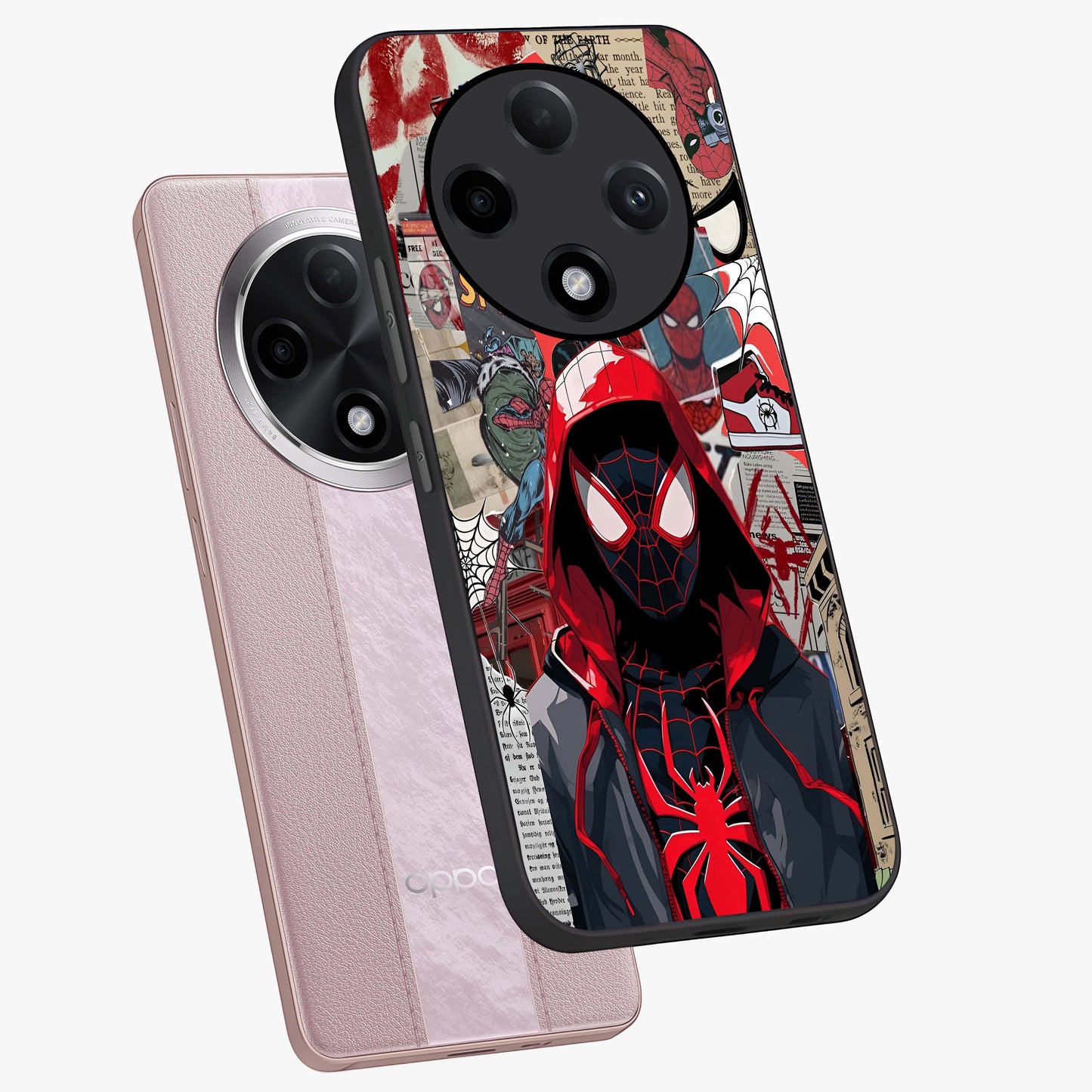 Spider Collage Street Glass Case displayed in angled mockup highlighting dynamic street style collage design with comic aesthetic.