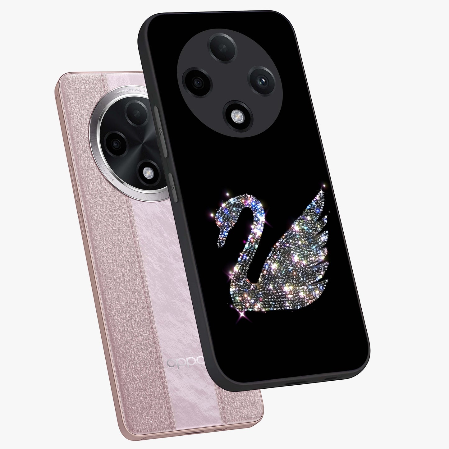 Starlit Swan Grace Glass Case displayed in angled mockup highlighting elegant swan illustration with dreamy celestial aesthetic.