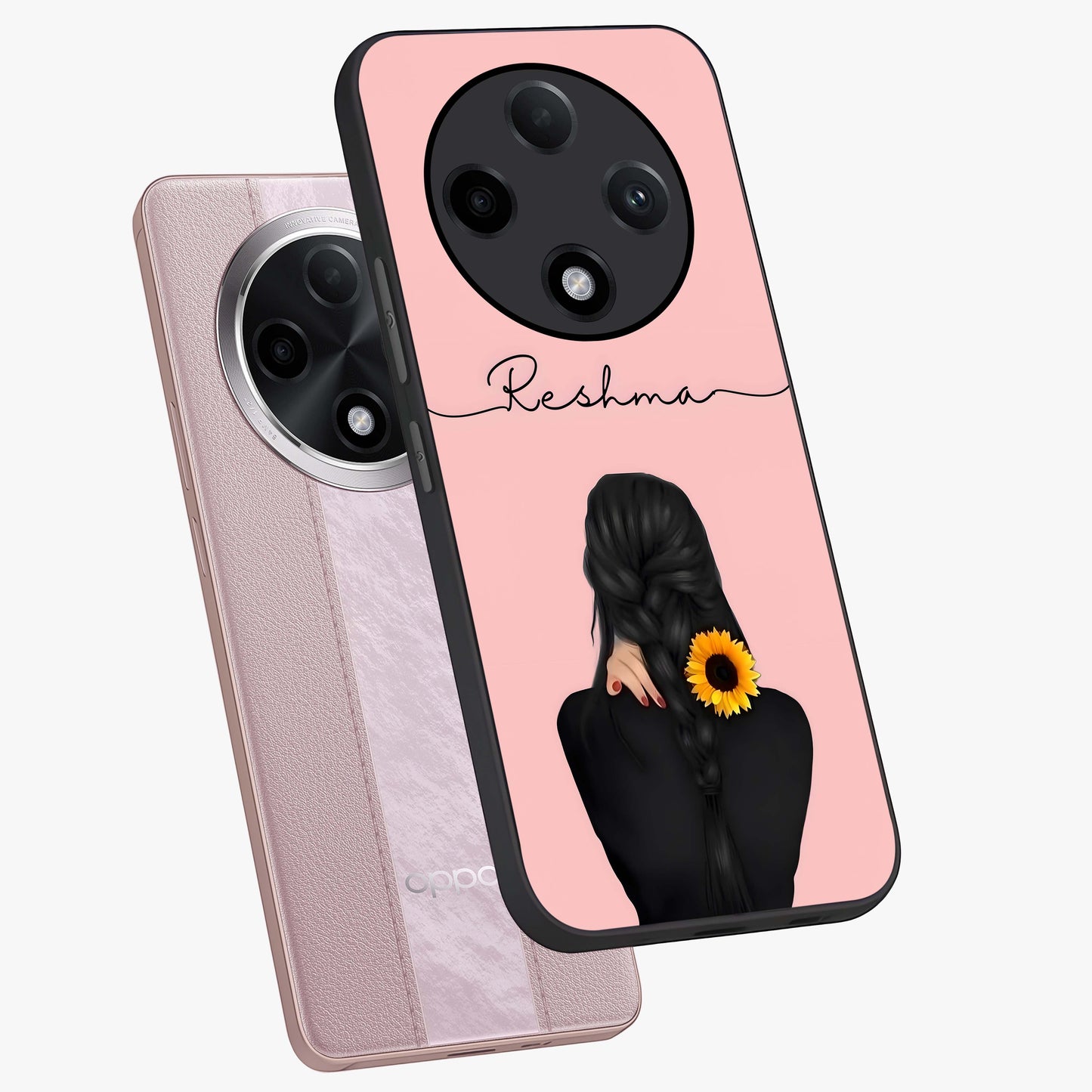 Sunflower Braid Beauty With Custom Name Glass Case displayed in angled mockup highlighting elegant sunflower design with custom name feature.
