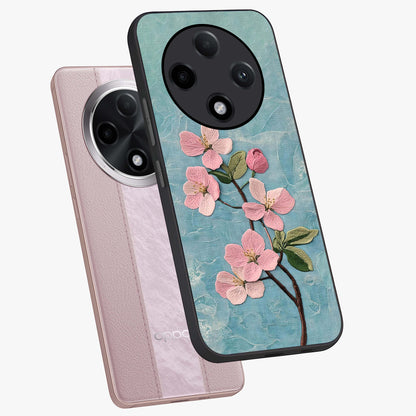 Threaded Blossom Breeze Glass Case displayed in angled mockup highlighting elegant floral design with soft aesthetic style.
